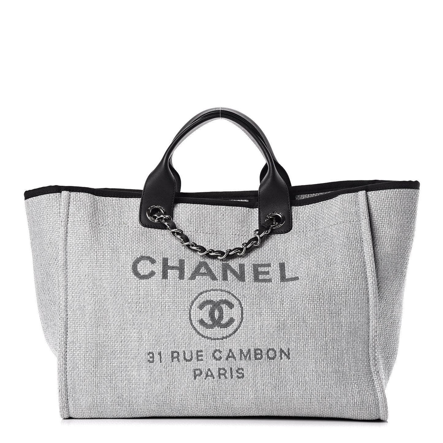 Woven Straw Raffia Large Deauville Tote Grey