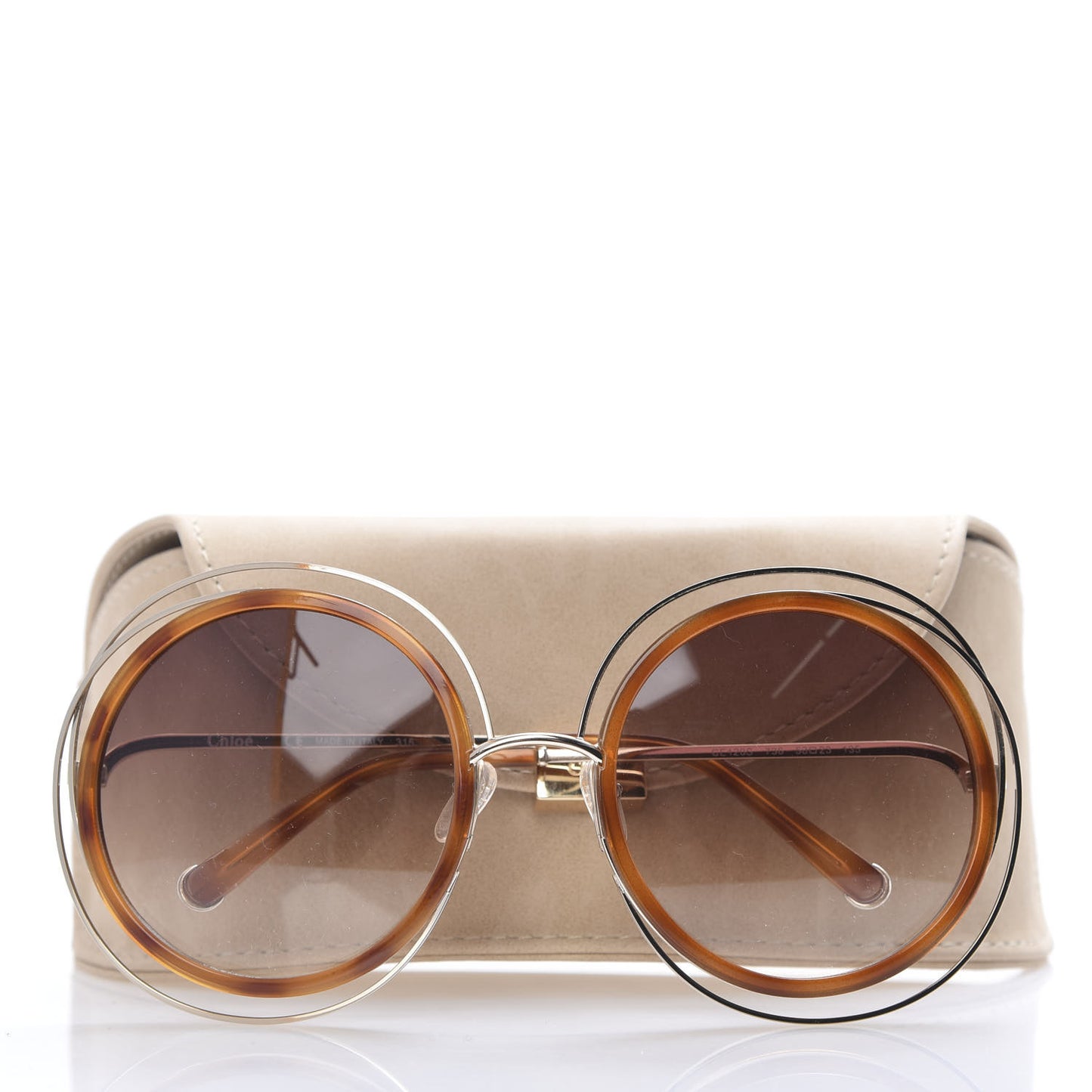 Metal Acetate Oversized Round Carlina Sunglasses CE120S Gold Blonde Havana