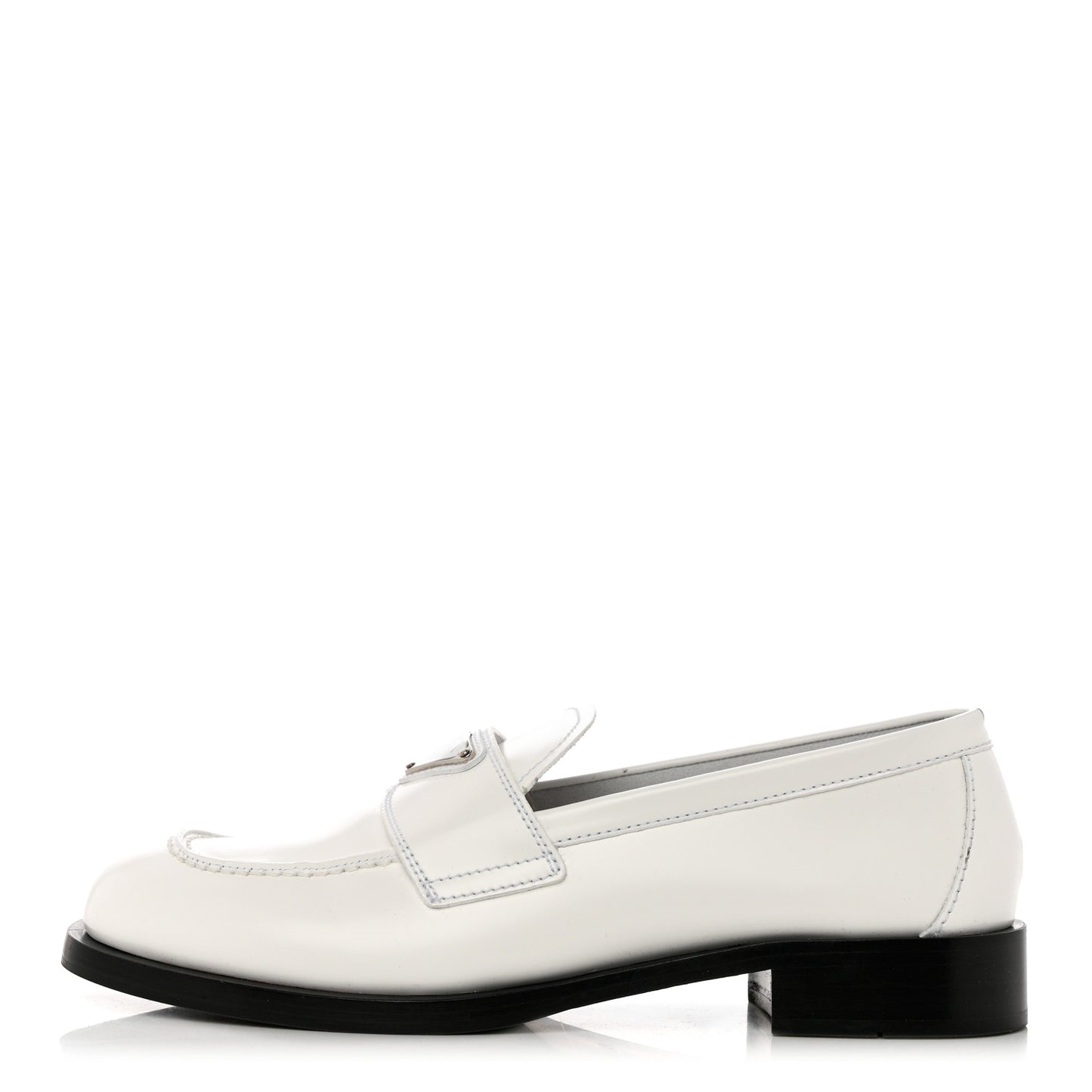 Brushed Calfskin Metal Triangle Logo 20mm Loafers 38.5 White