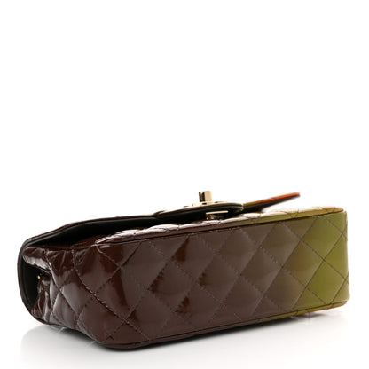 Chanel Shaded Patent Calfskin Quilted Mini Rectangular Flap Green Orange Dark Brown 4 of 11