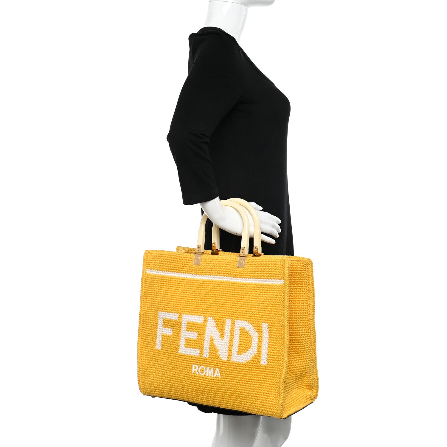 Fendi Crochet Vitello King Logo Plexiglass Medium Fendi Sunshine Shopper Tote Mimosa Panna 2 of 10
