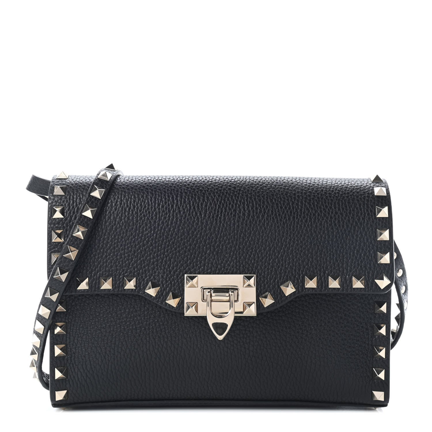 Valentino Garavani Pebbled Calfskin Medium Rockstud Flip Lock Crossbody Bag Black 1 of 8