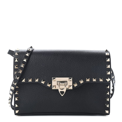 Valentino Garavani Pebbled Calfskin Medium Rockstud Flip Lock Crossbody Bag Black 1 of 8