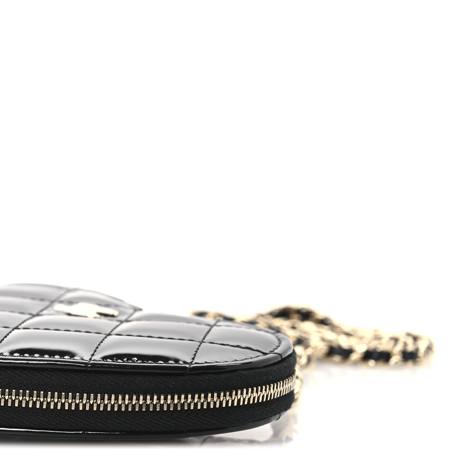 Chanel Patent Calfskin Resin Quilted CC Heart Clutch With Chain Black 16 of 21