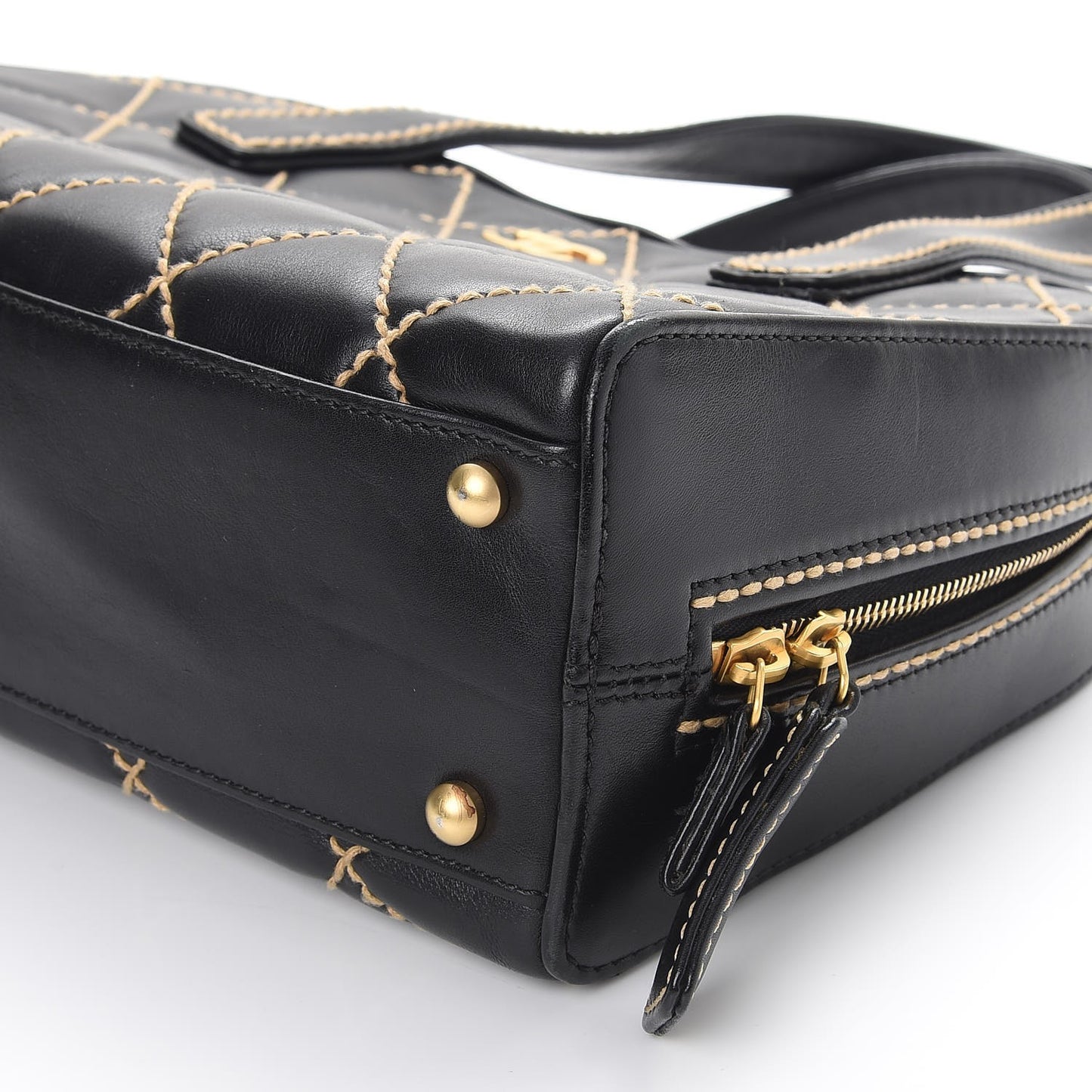 Calfskin Wild Stitch Top Handle Bag Black