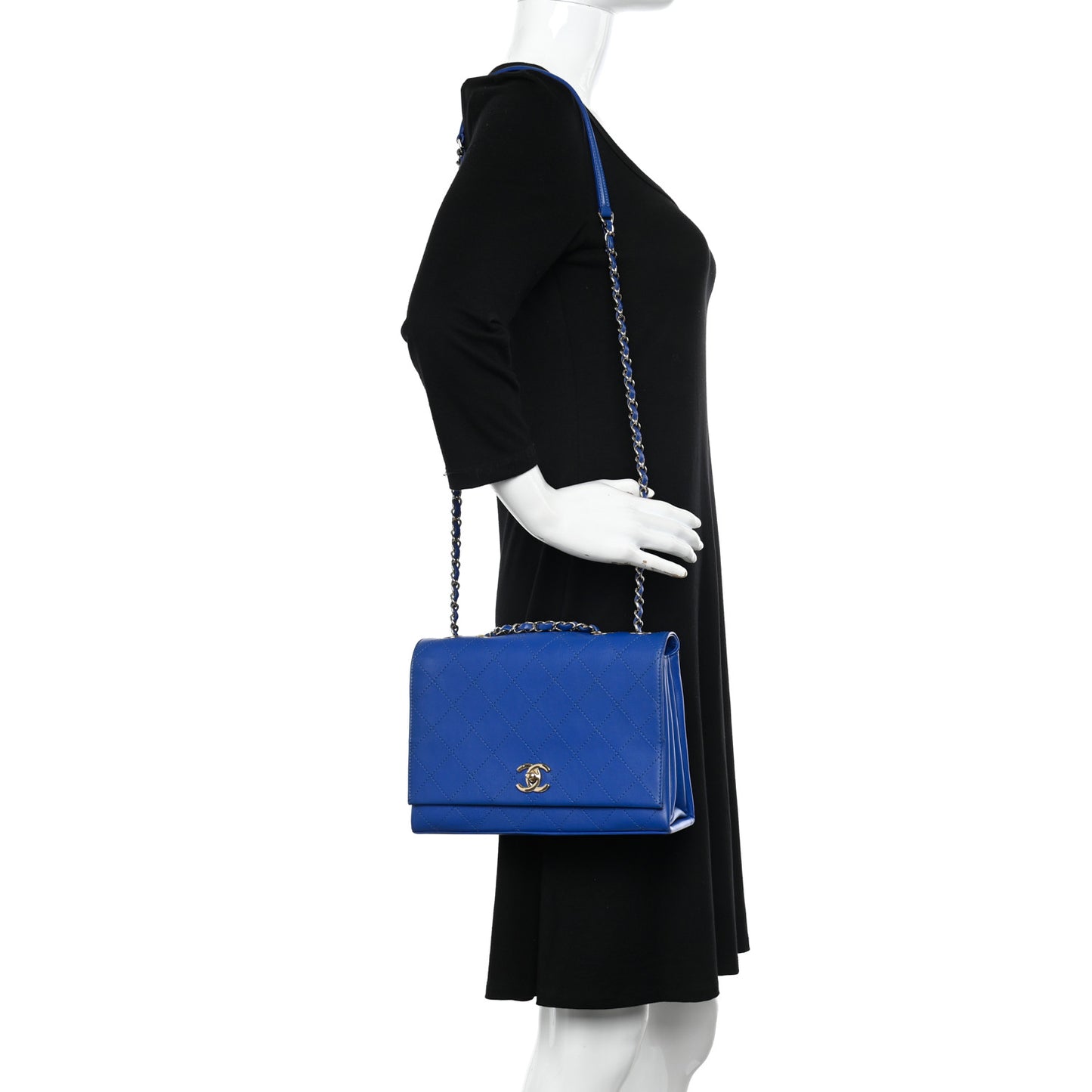 Calfskin Stitched Large Single Flap Royal Blue