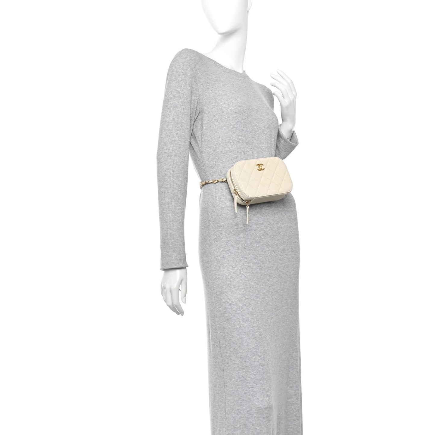 Caviar Quilted Flap Waist Bag White