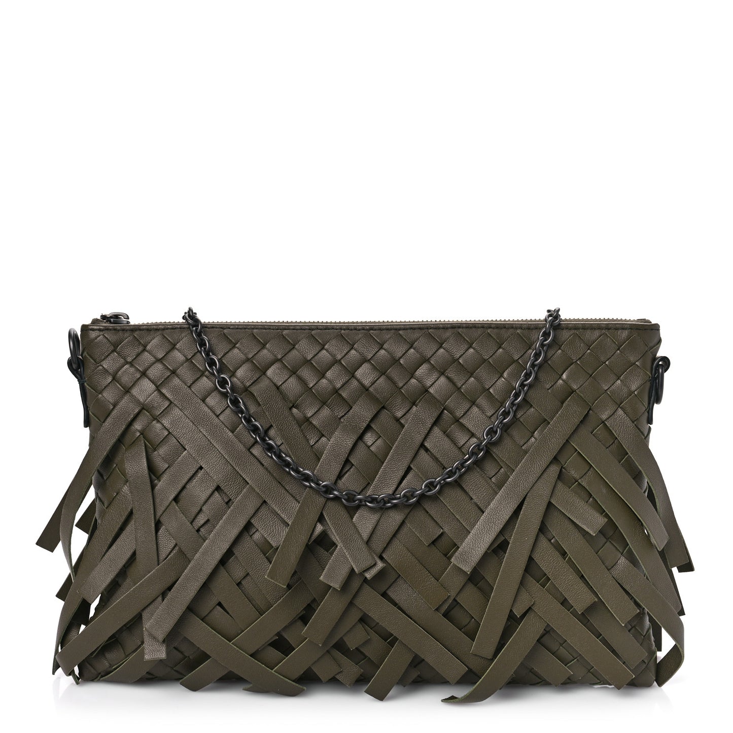 Nappa Intrecciato Palio Fringe Chain Pouch Moss
