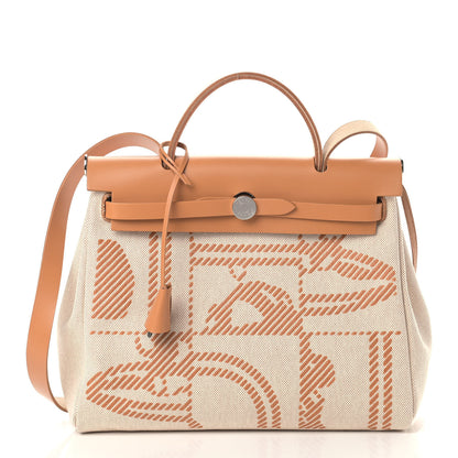 Hermes Vache Hunter Toile H Brides de Gala Herbag Zip Retourne 31 PM Natural 1 of 9