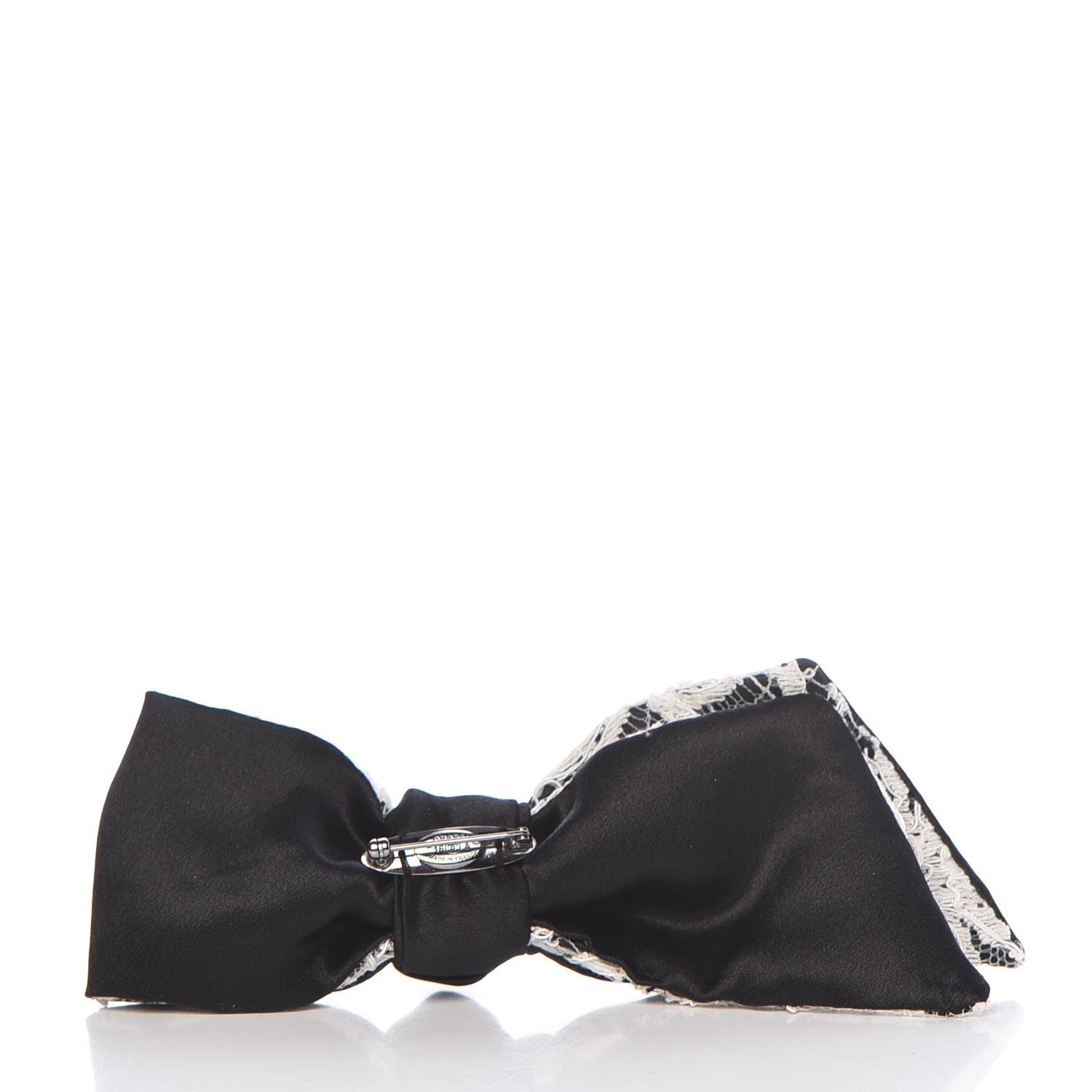 Chanel Satin Lace Bow Brooch Black White 3 of 5