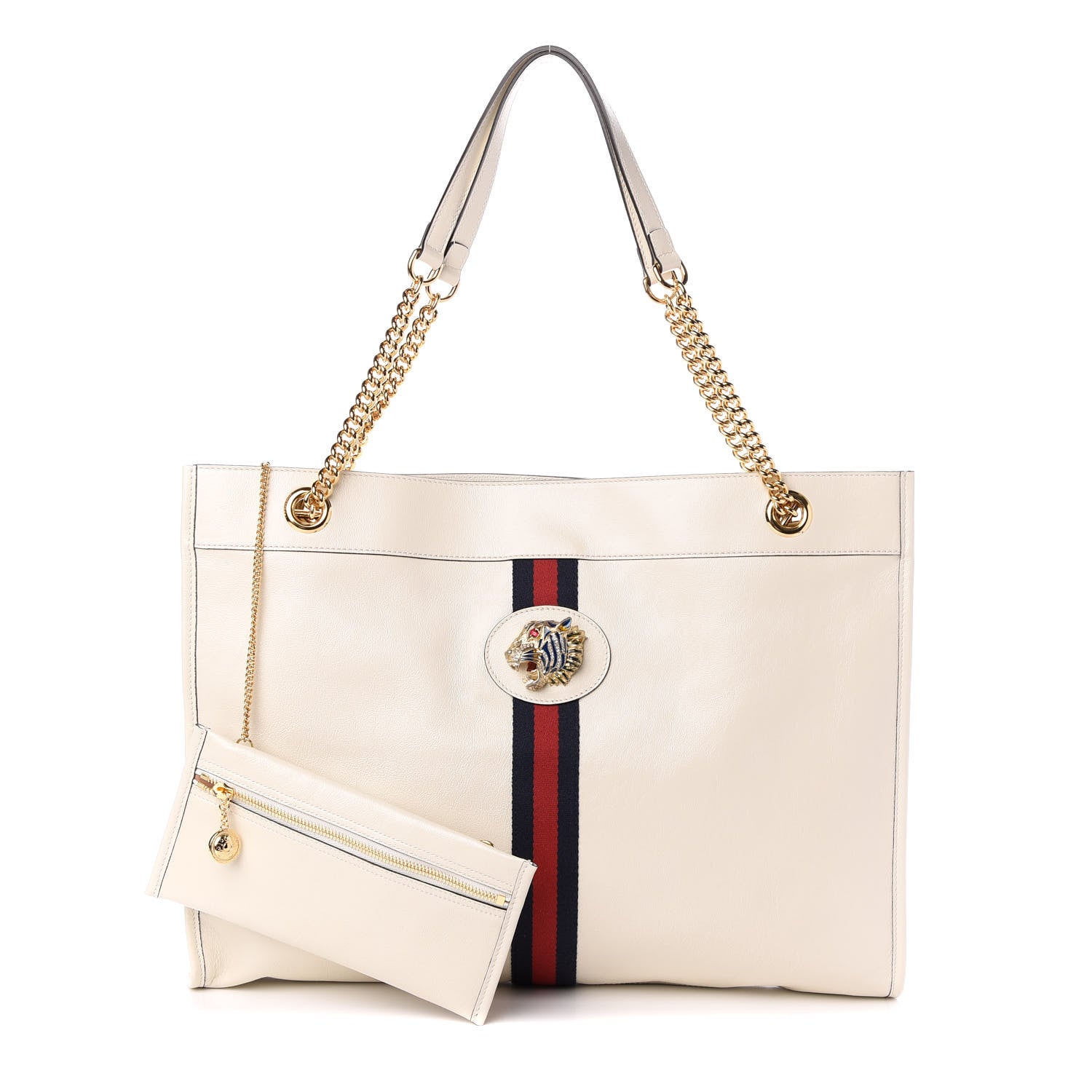 Gucci Suede Calfskin Large Rajah Chain Tote White 1 of 9