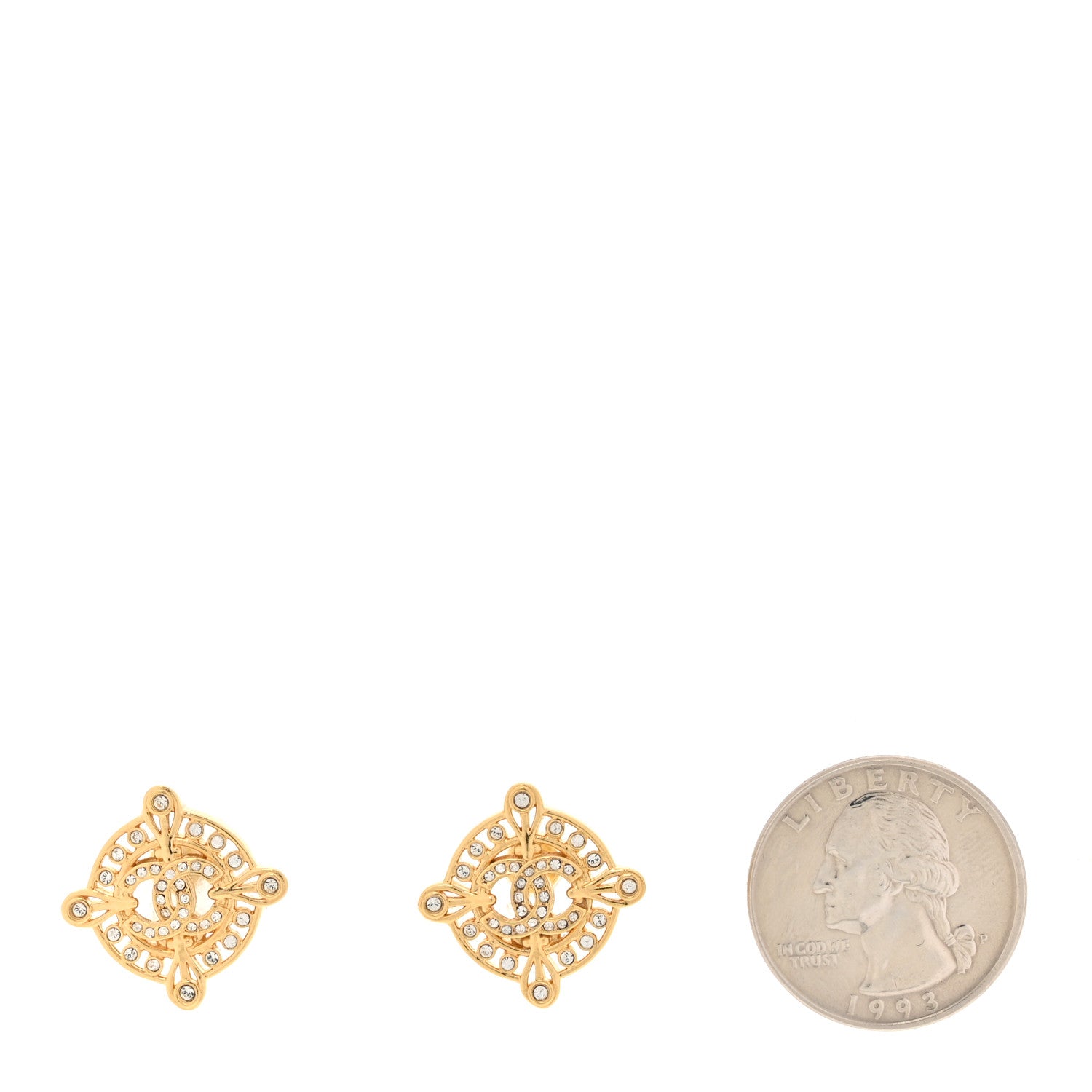 Chanel Crystal CC Chanel Earrings Gold 2 of 6