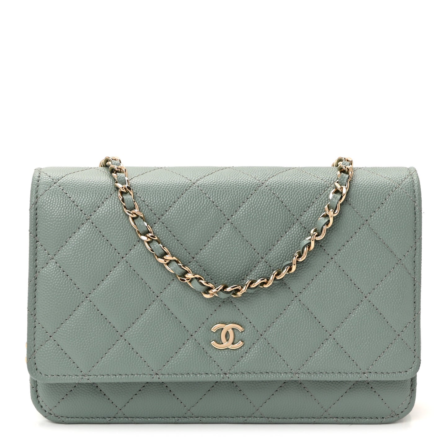 Caviar Quilted Wallet on Chain WOC Light Blue