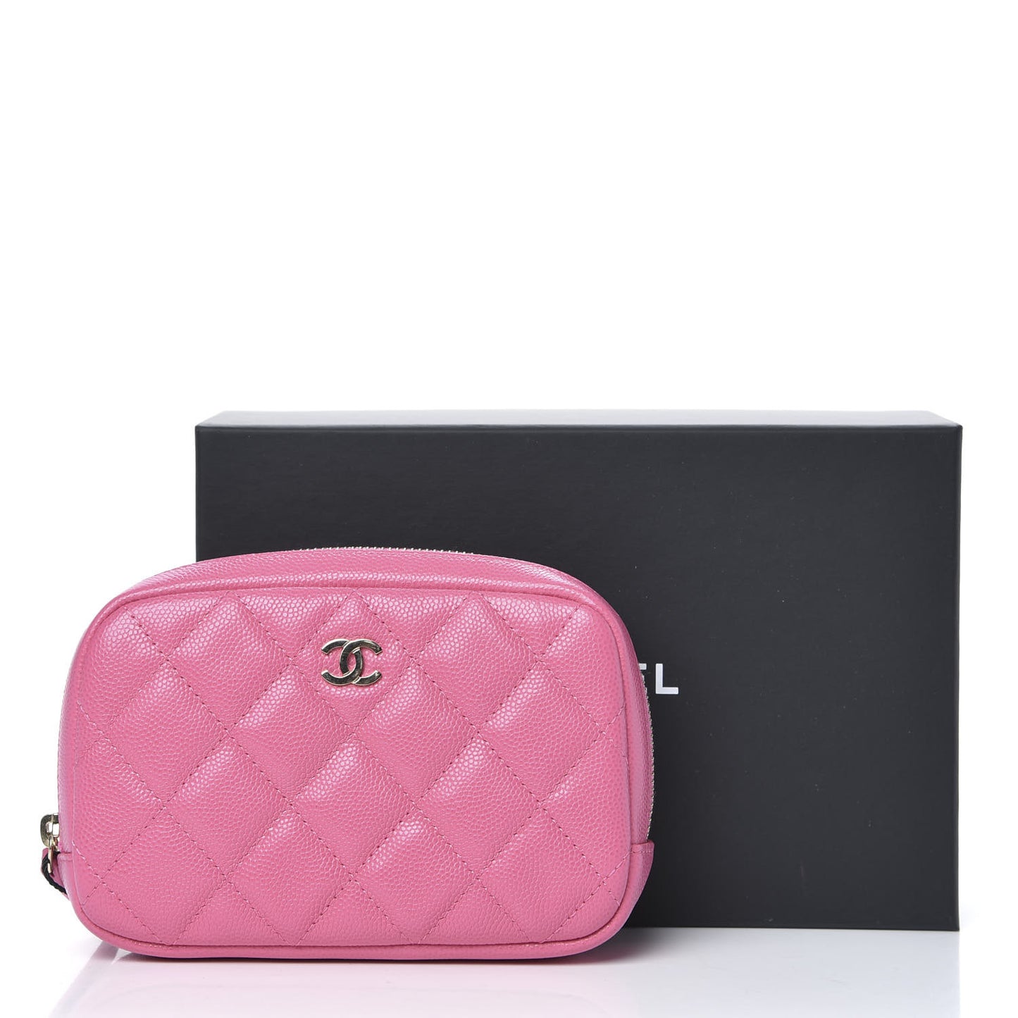 Caviar Quilted Small Curvy Pouch Cosmetic Case Pink