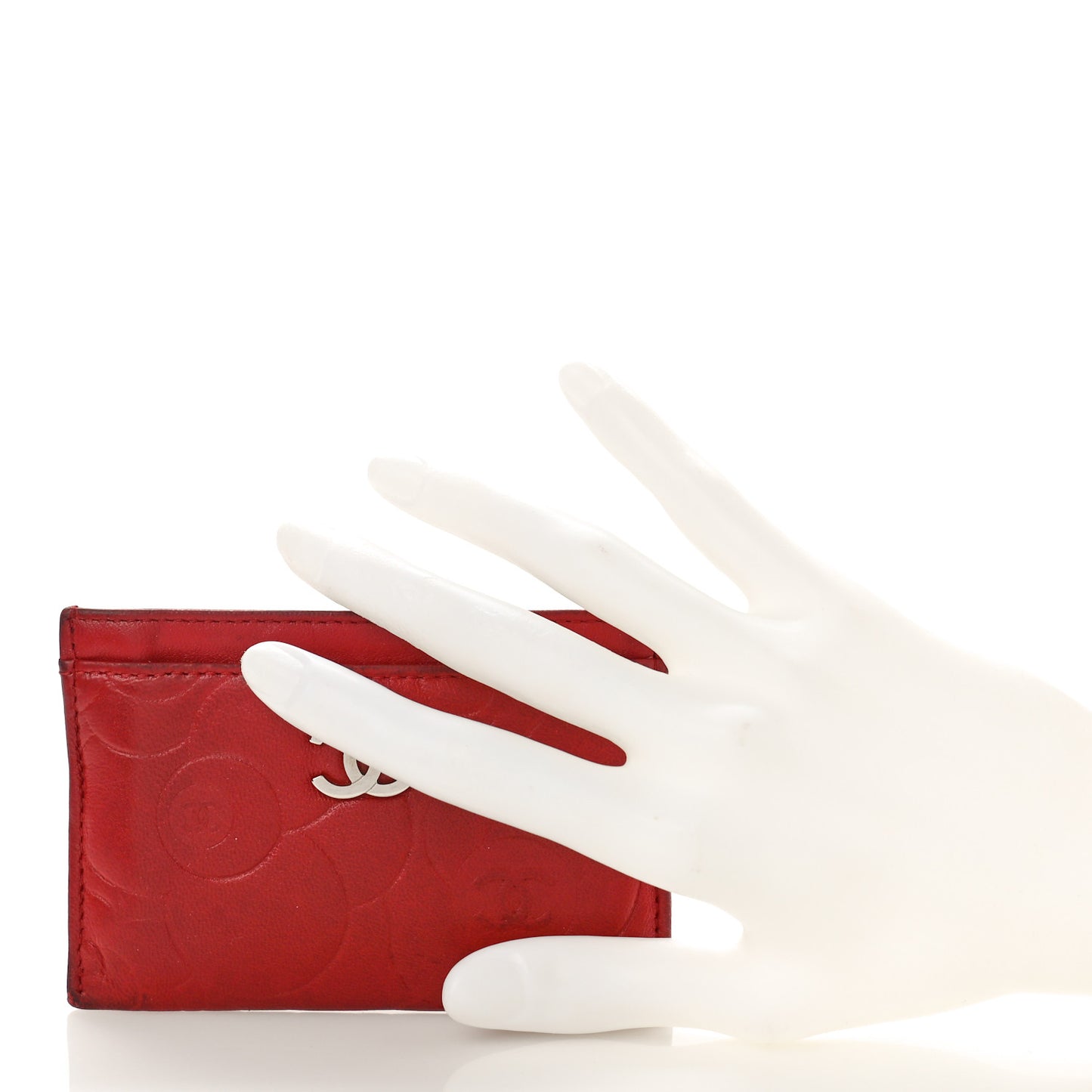 Lambskin Camellia Card Holder Dark Red