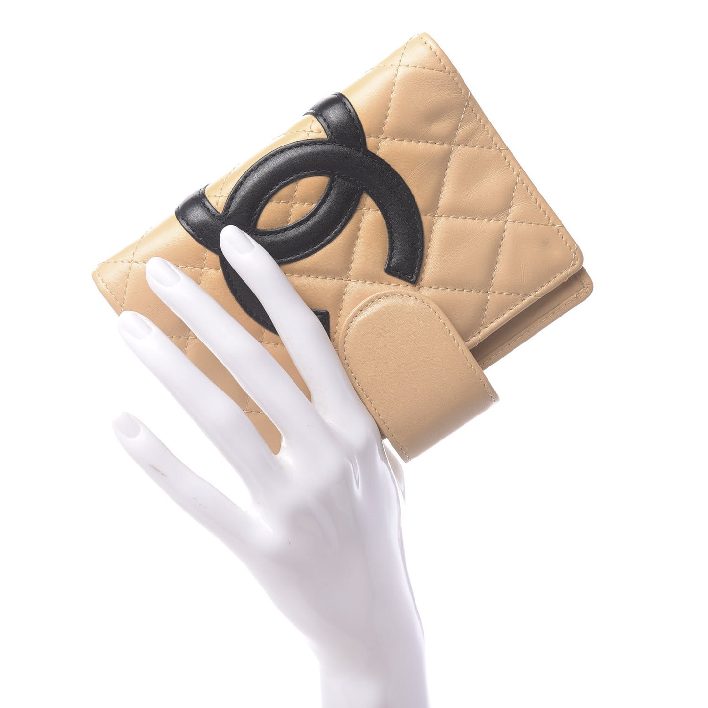 Calfskin Quilted Small Cambon Agenda Planner Beige Black