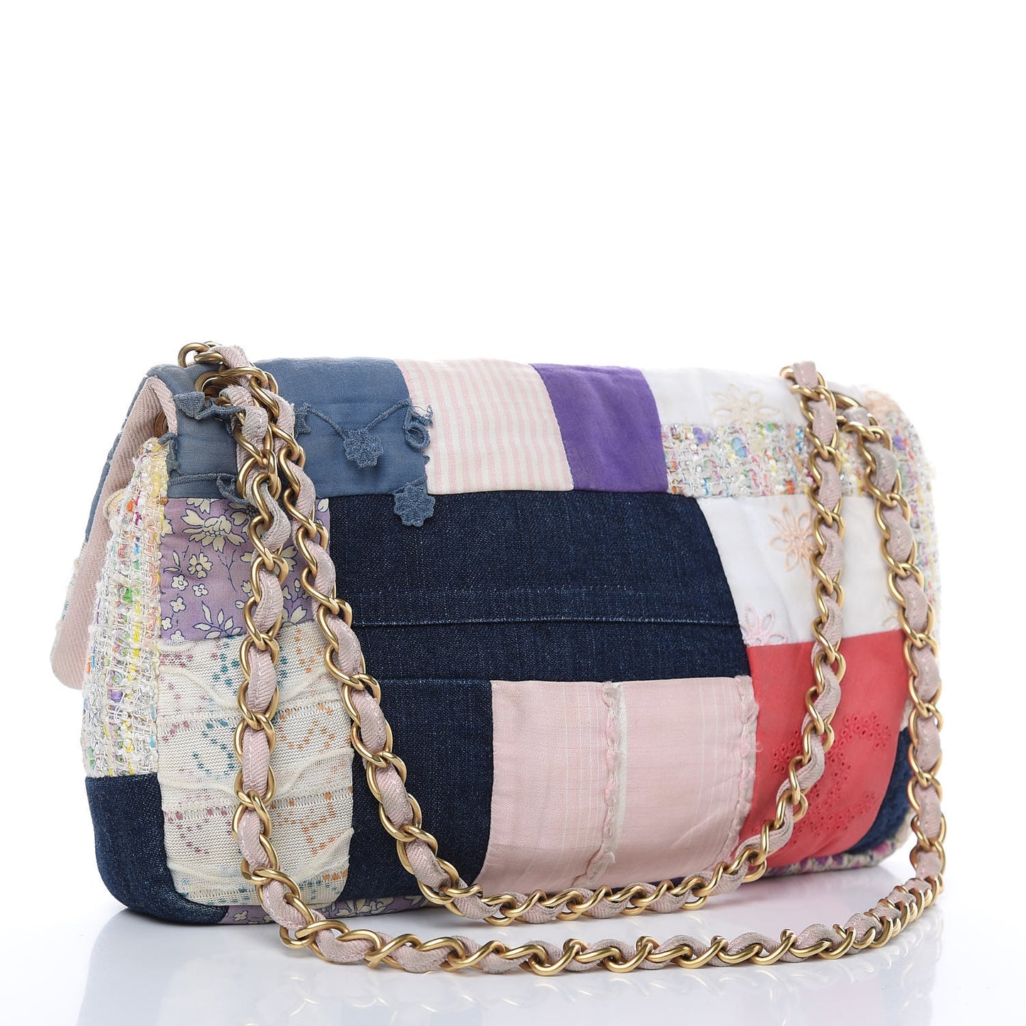 Fabric Patchwork Medium Flap Bag Pink