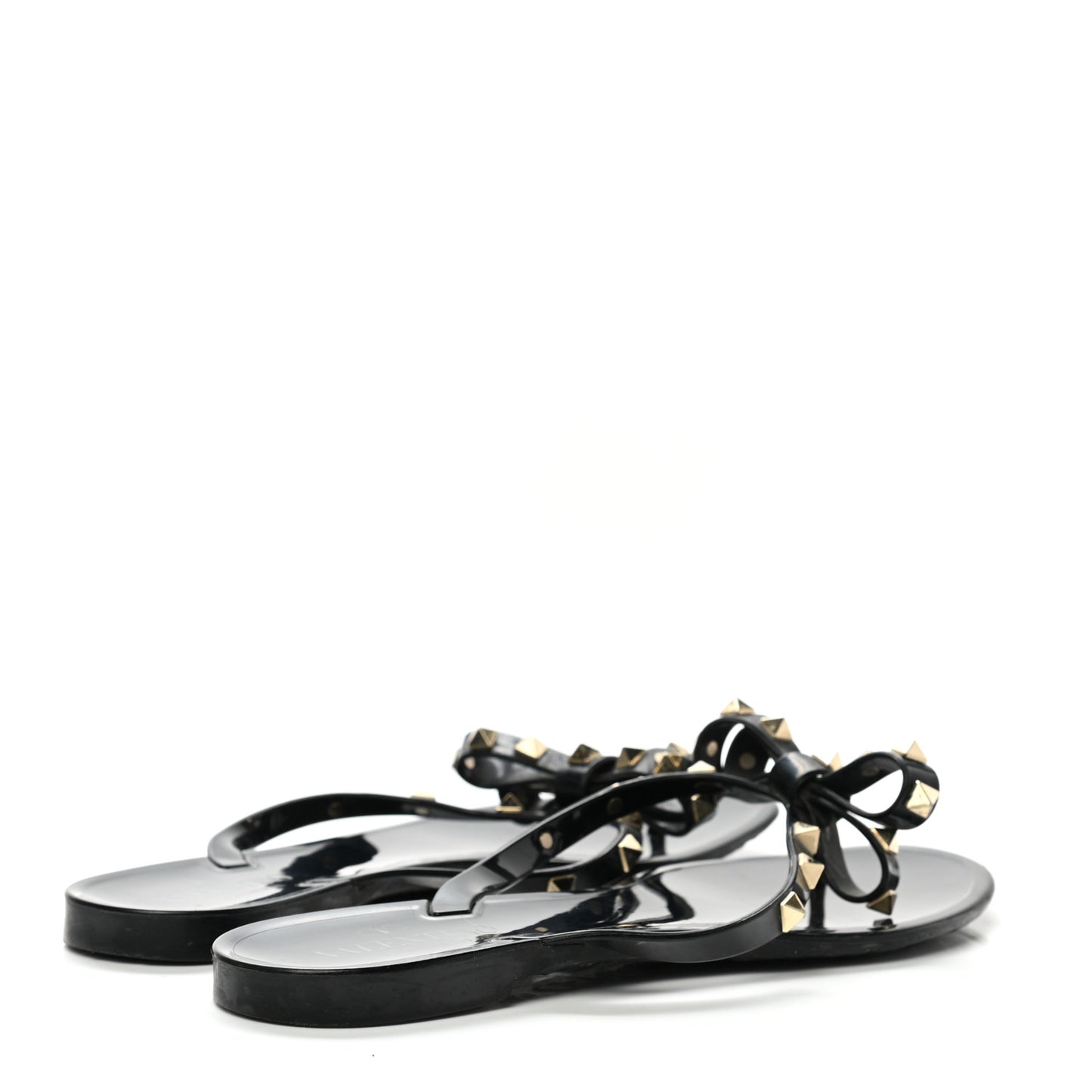 PVC Jelly Rockstud Bow Thong Sandals 40 Black