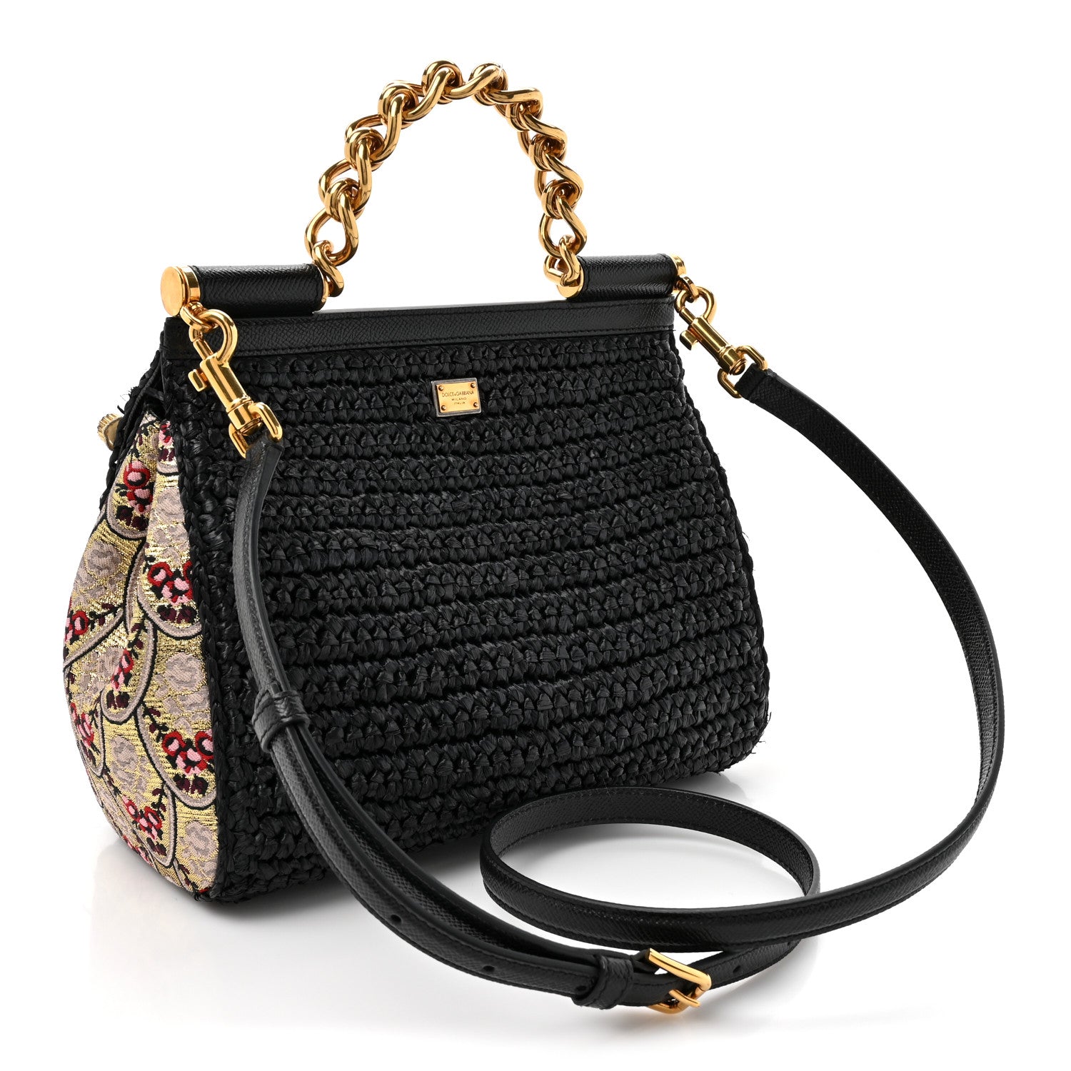 Dolce & Gabbana Woven Raffia Dauphine Sequin Embroidered Medium L