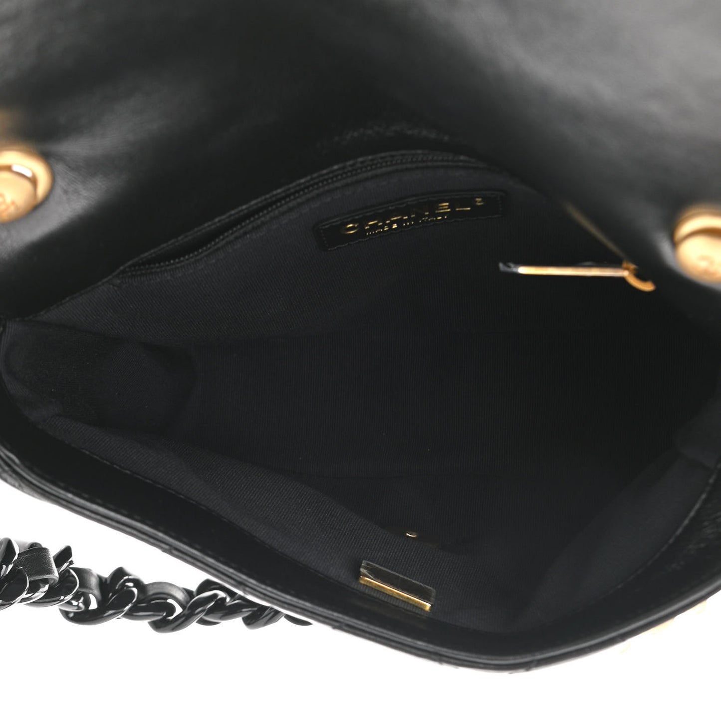 Lambskin Quilted Small Lacquered Chain Flap Black