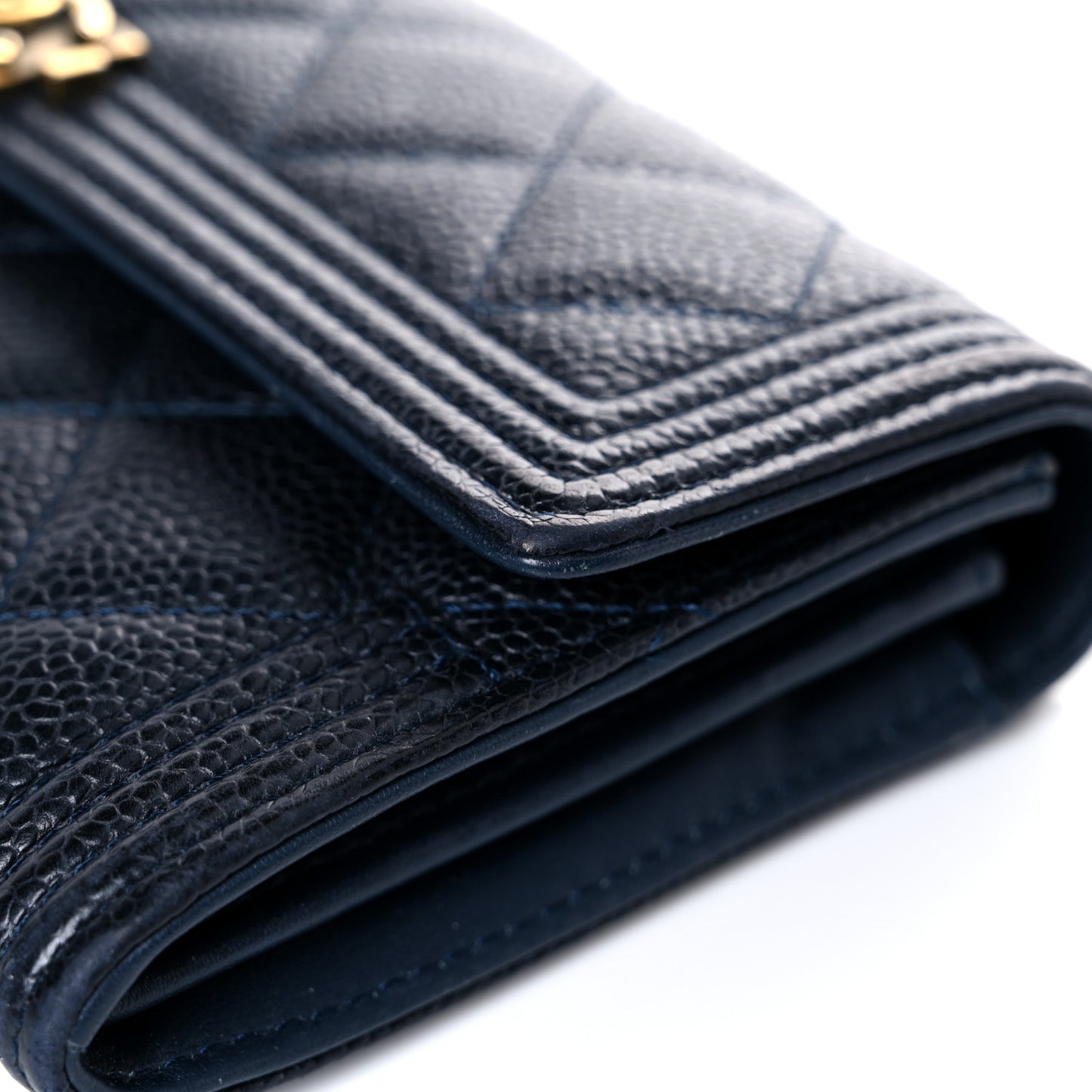Caviar Quilted Large Boy Gusset Flap Wallet Blue