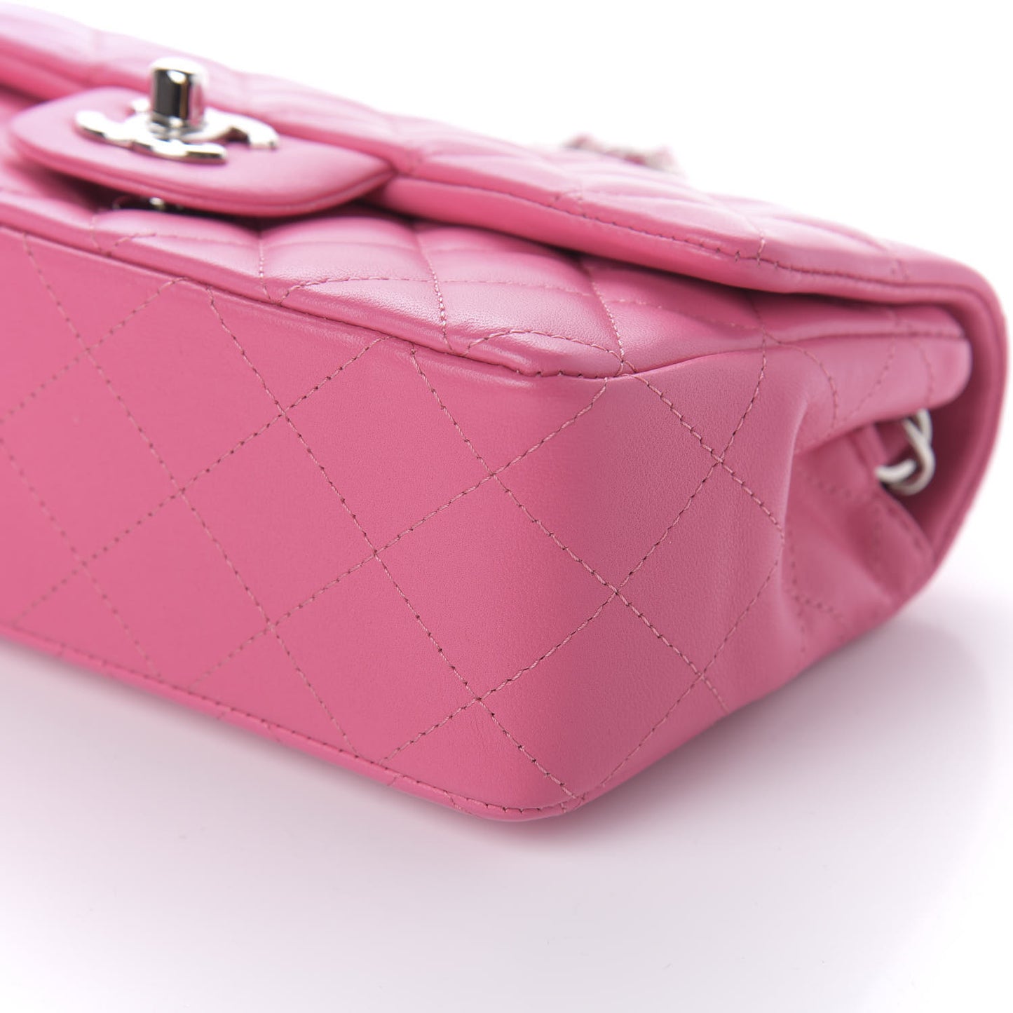 Lambskin Quilted Mini Rectangular Flap Dark Pink