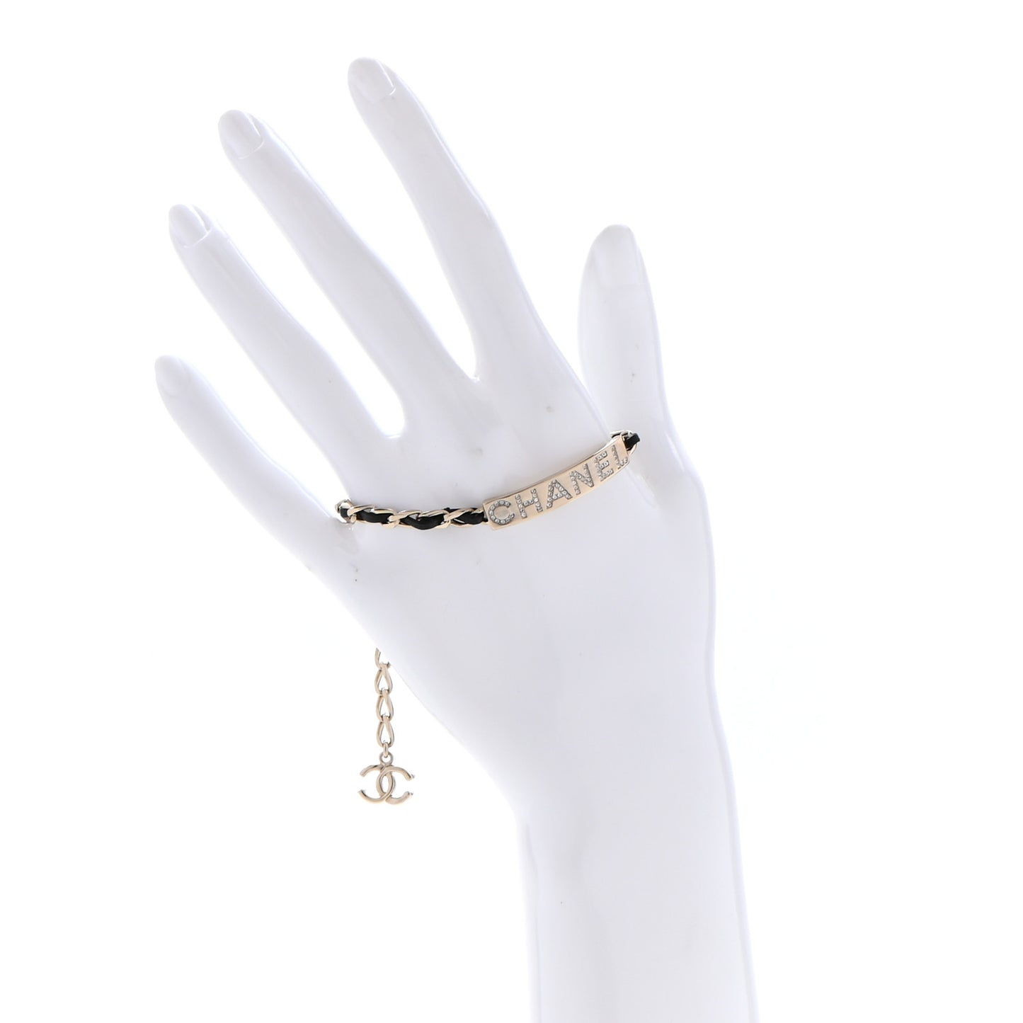 Metal Lambskin Crystal Sergeant Chanel Bracelet Gold