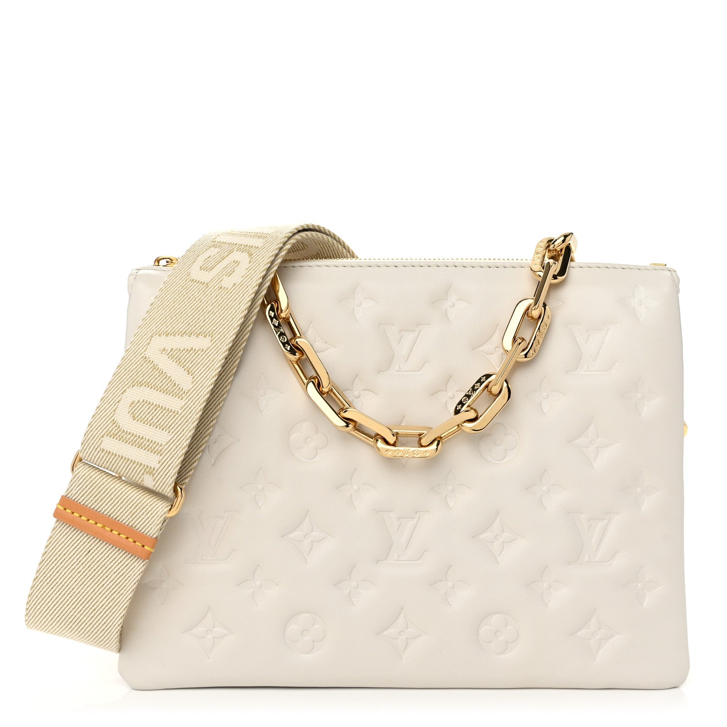 Louis Vuitton Lambskin Embossed Monogram Coussin PM Beige Cream 1 of 10