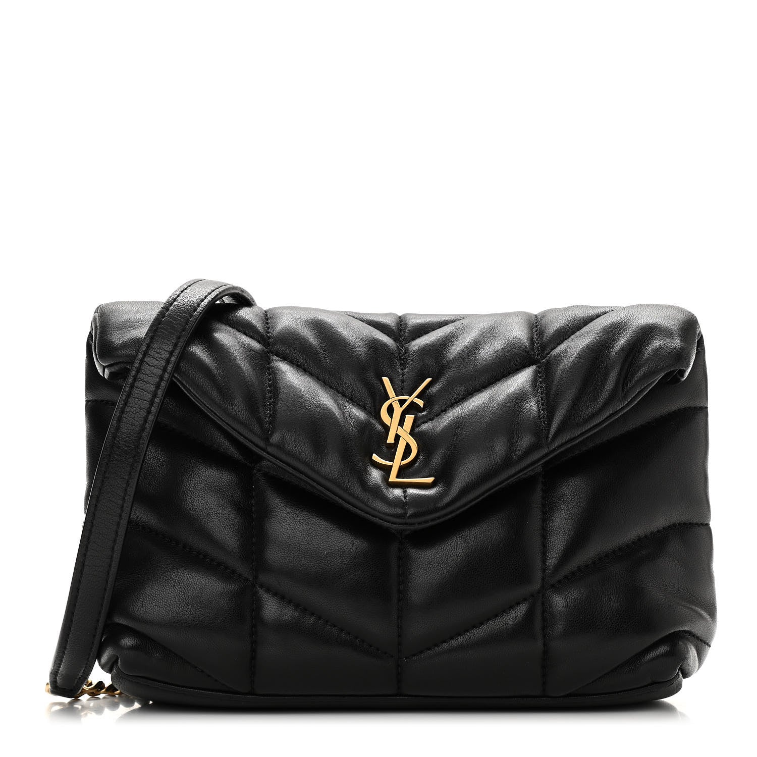 Saint Laurent Lambskin Quilted Toy Loulou Puffer Monogram Chain Satchel Black 1 of 10