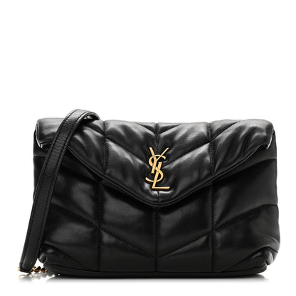 Saint Laurent Lambskin Quilted Toy Loulou Puffer Monogram Chain Satchel Black 1 of 10