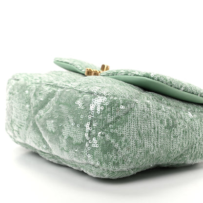 Chanel Sequin Quilted Medium Chanel 19 Flap Light Green 7 of 10