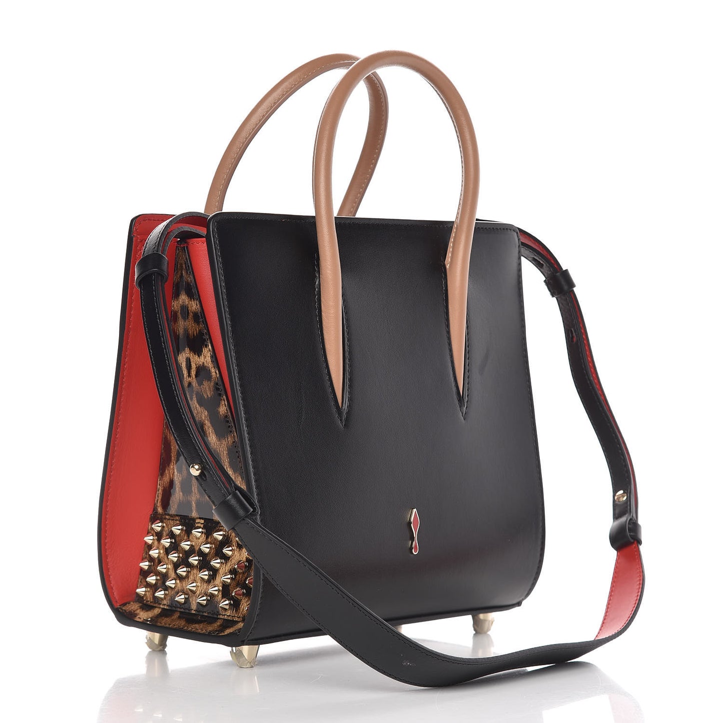 Calfskin Patent Leopard Studded Small Paloma Black