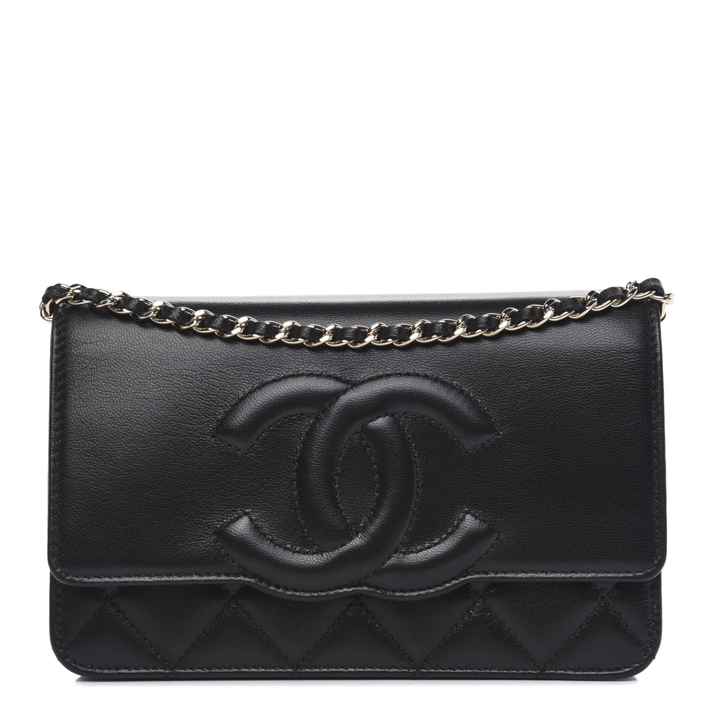 Goatskin Quilted Timeless CC Wallet On Chain WOC Black
