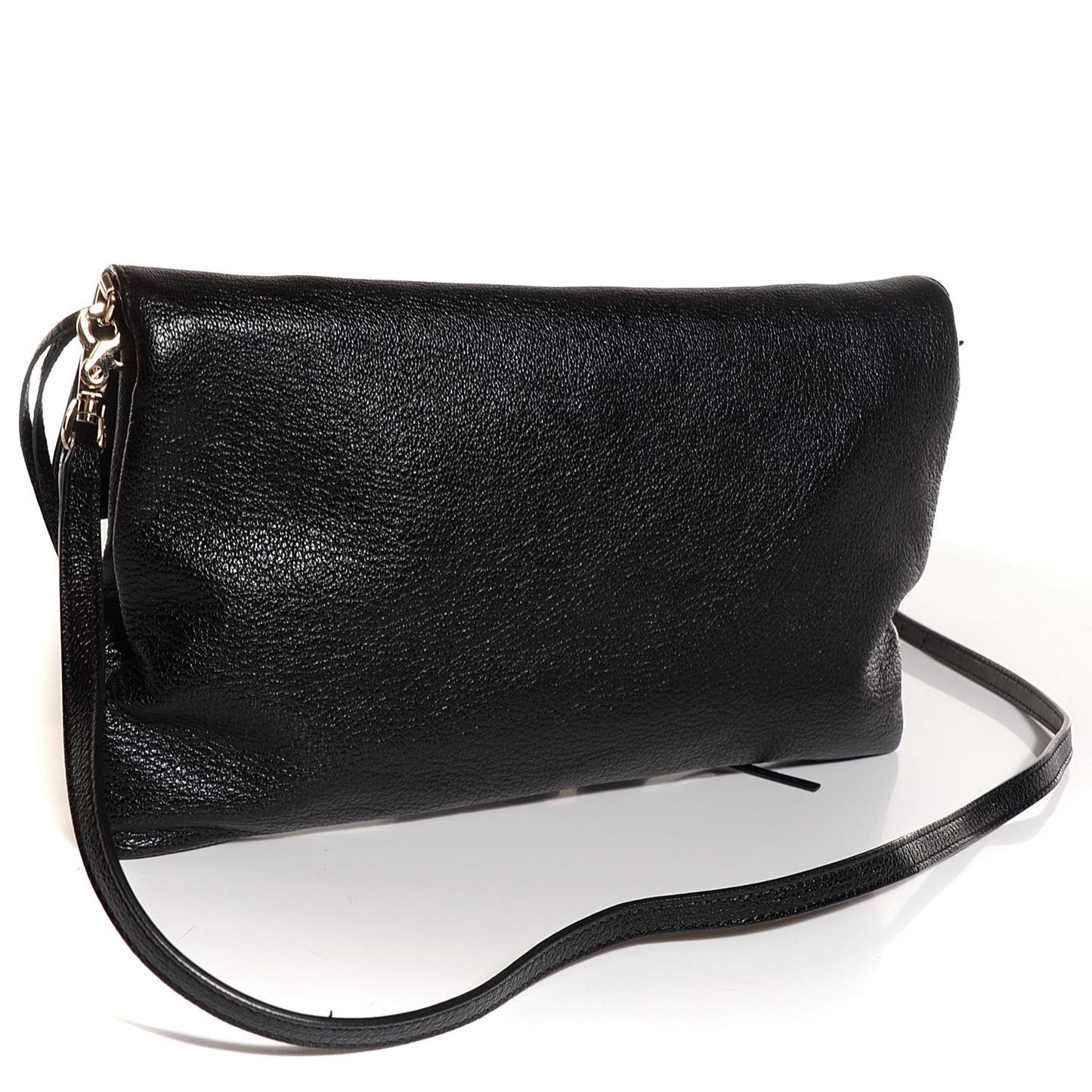 Chevre Gold Metallic Edge Hardware Envelope Clutch Black