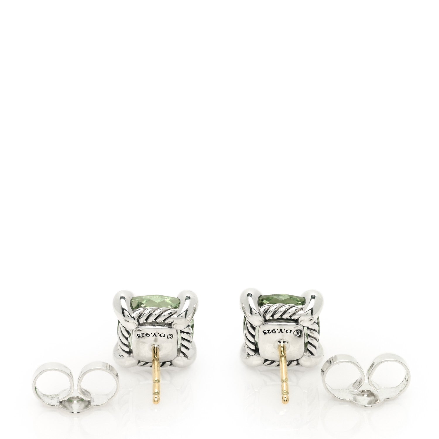 David Yurman Sterling Silver Diamond Prasiolite 9mm Chatelaine Earrings 3 of 4