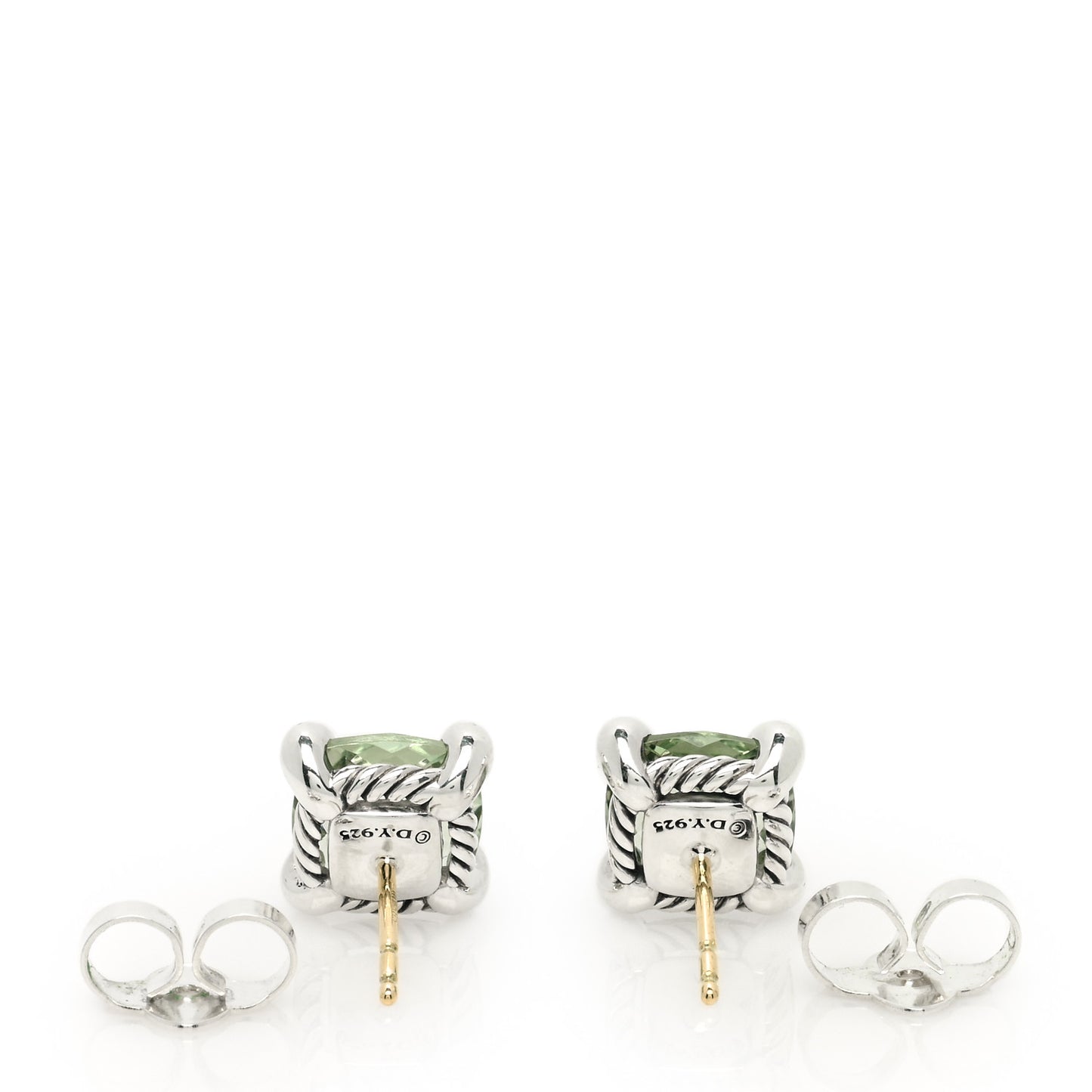 Sterling Silver Diamond Prasiolite 9mm Chatelaine Earrings