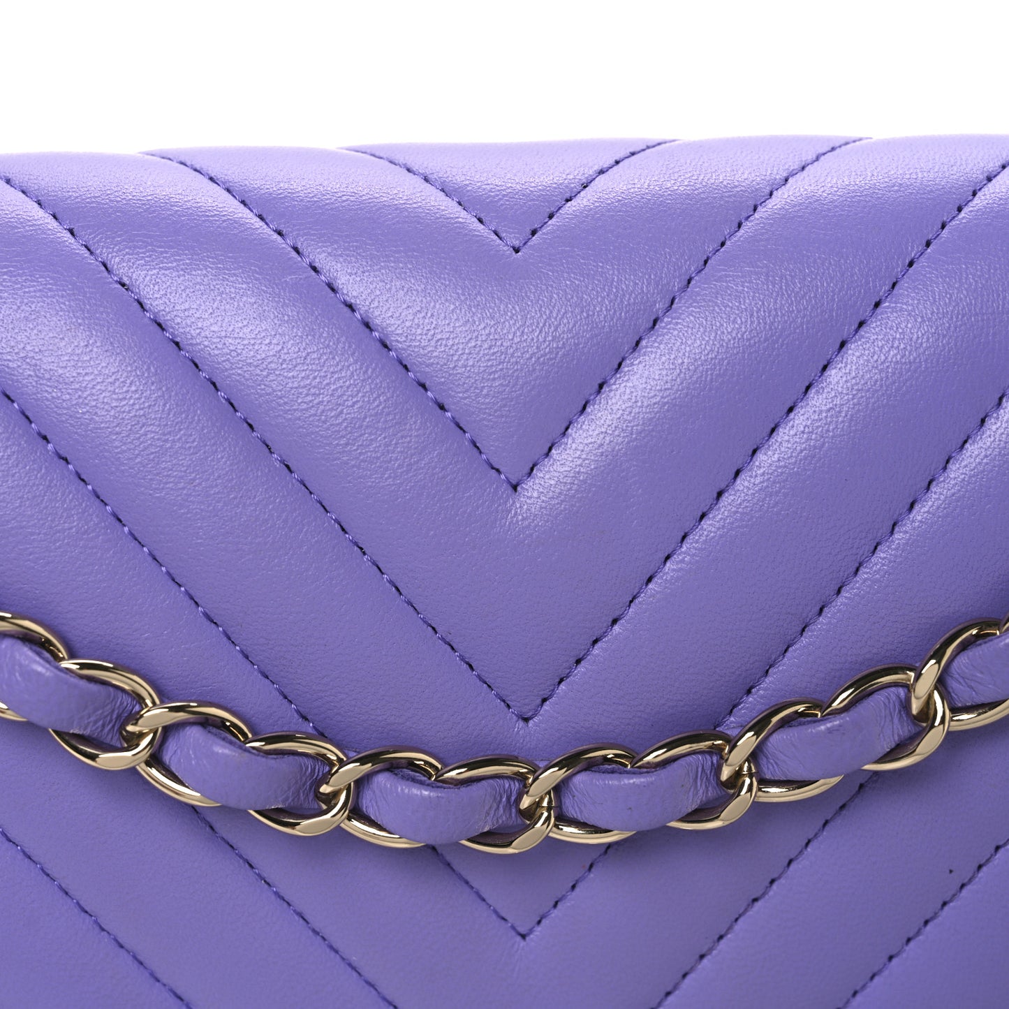 Lambskin Chevron Quilted Medium Double Flap Purple