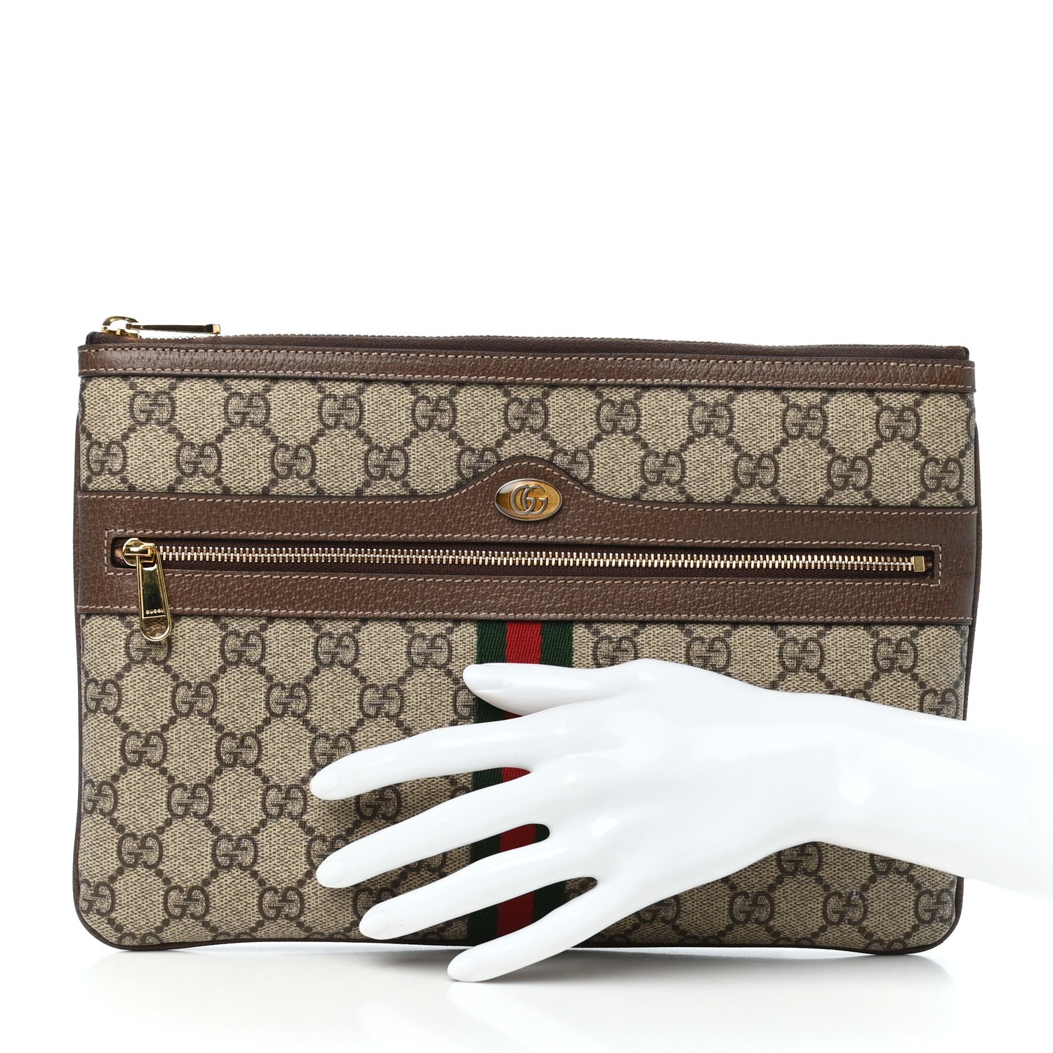 Gucci GG Supreme Monogram Large Ophidia Pouch Clutch Brown 2 of 8