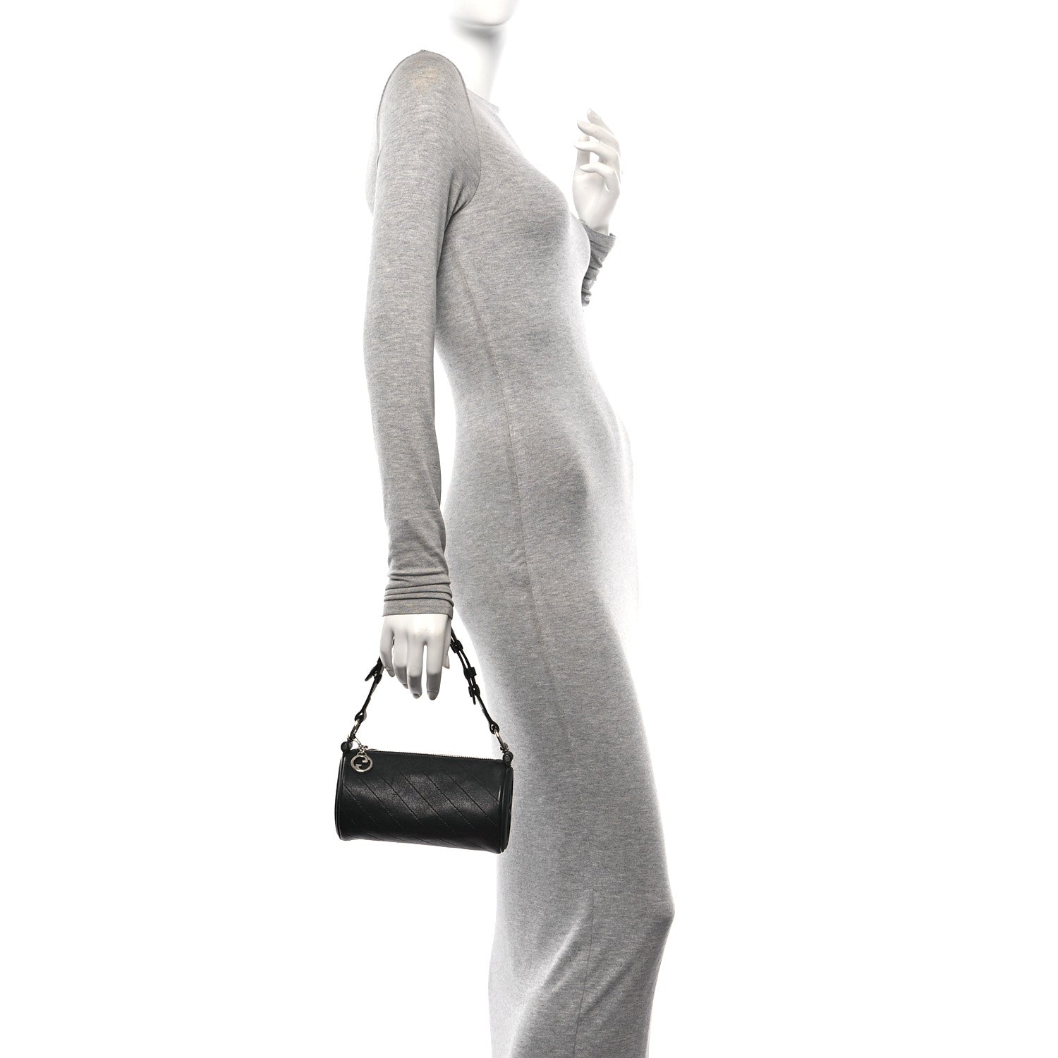 Gucci Sakai Be Green Calfskin Diagonal Stitched Mini Blondie Barrel Shoulder Bag Black 2 of 9