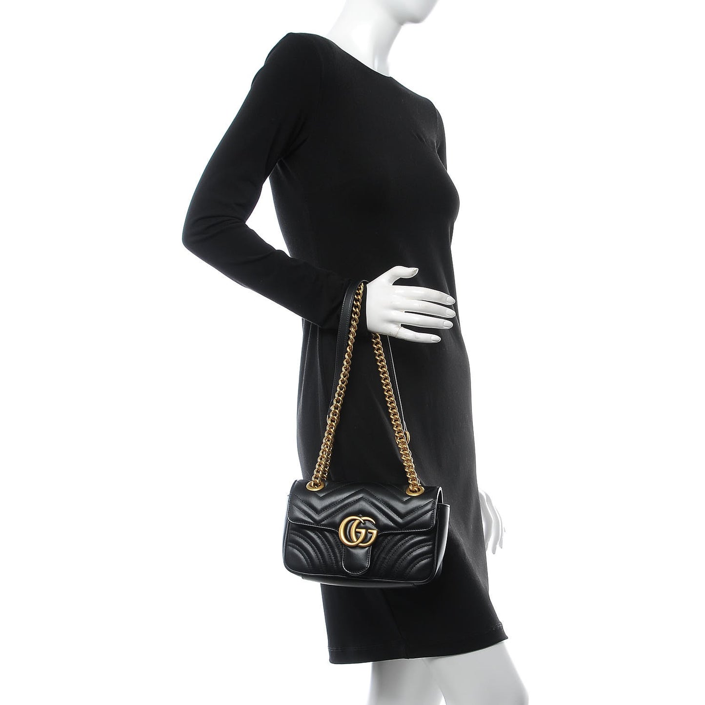 Calfskin Matelasse Mini GG Marmont Shoulder Bag Black