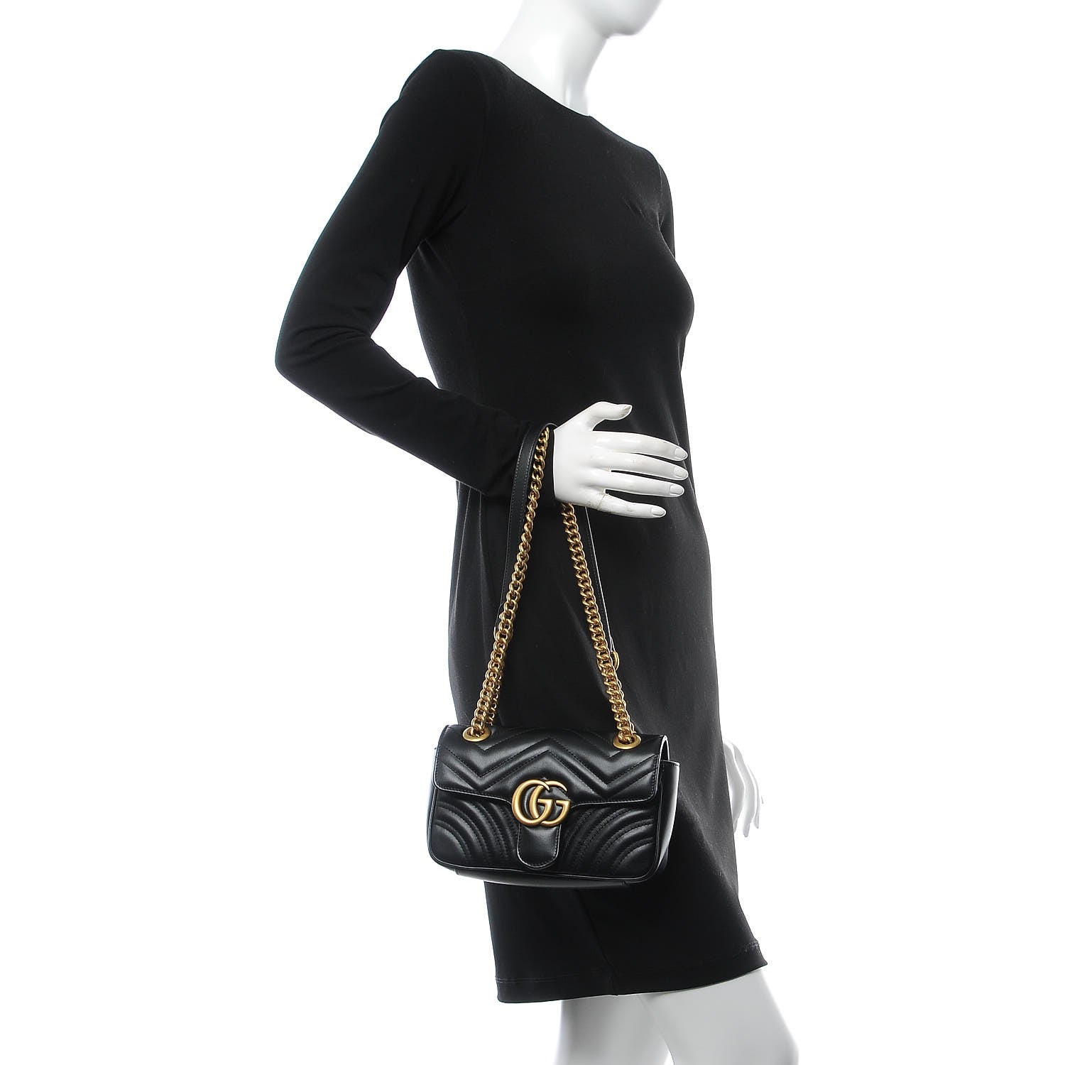 Gucci Calfskin Matelasse Mini GG Marmont Shoulder Bag Black 3 of 9