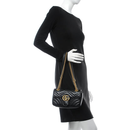 Gucci Calfskin Matelasse Mini GG Marmont Shoulder Bag Black 3 of 9