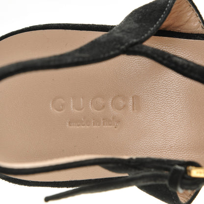 Gucci Kid Scamosciato GG Marmont Ankle Wrap 75mm Sandals 40.5 Black 7 of 8
