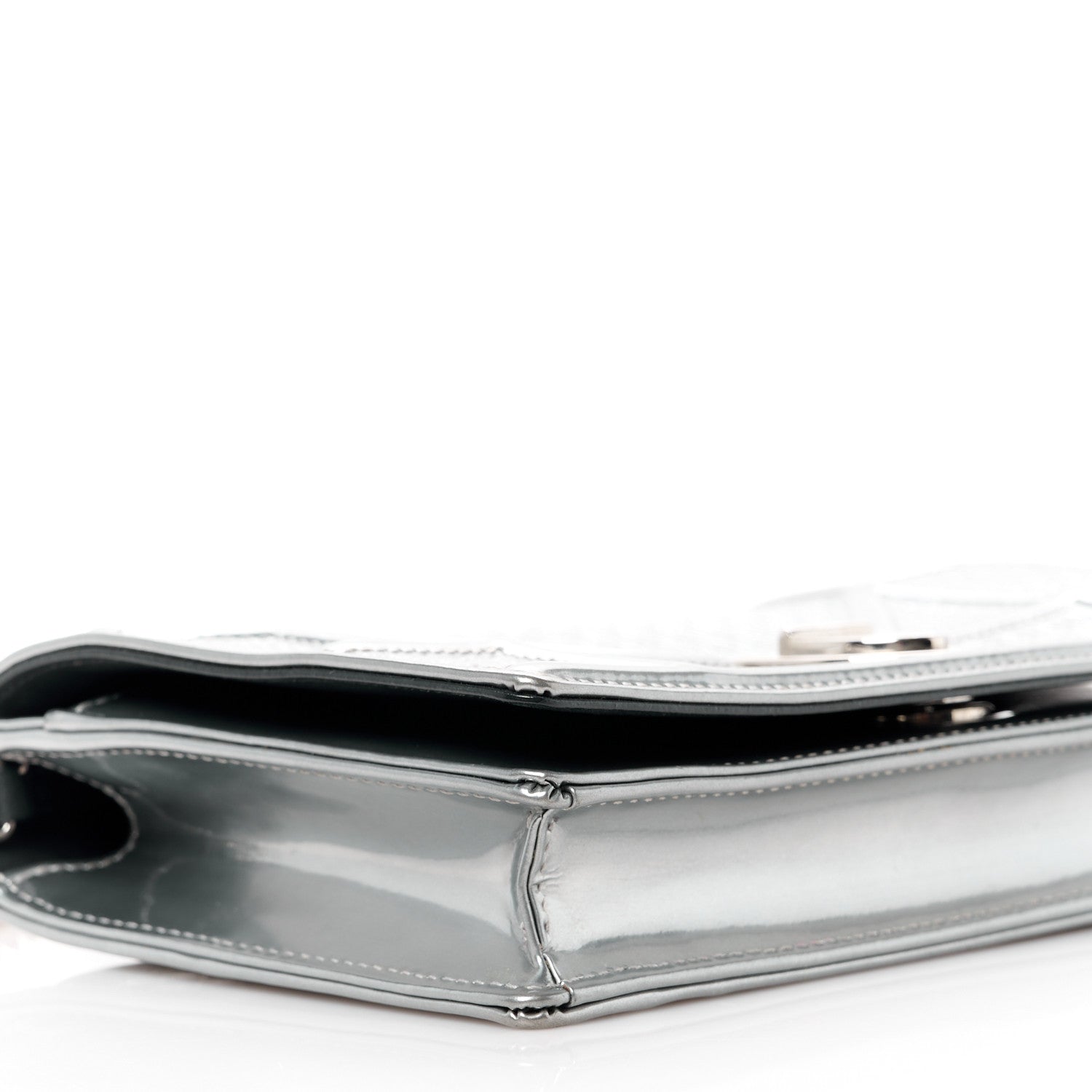 Christian Dior Metallic Patent Micro-Cannage Diorama Wallet on Chain Pouch Silver 10 of 11