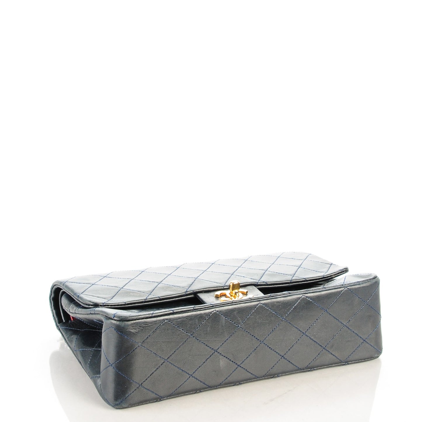 Lambskin Quilted Medium Double Flap Navy