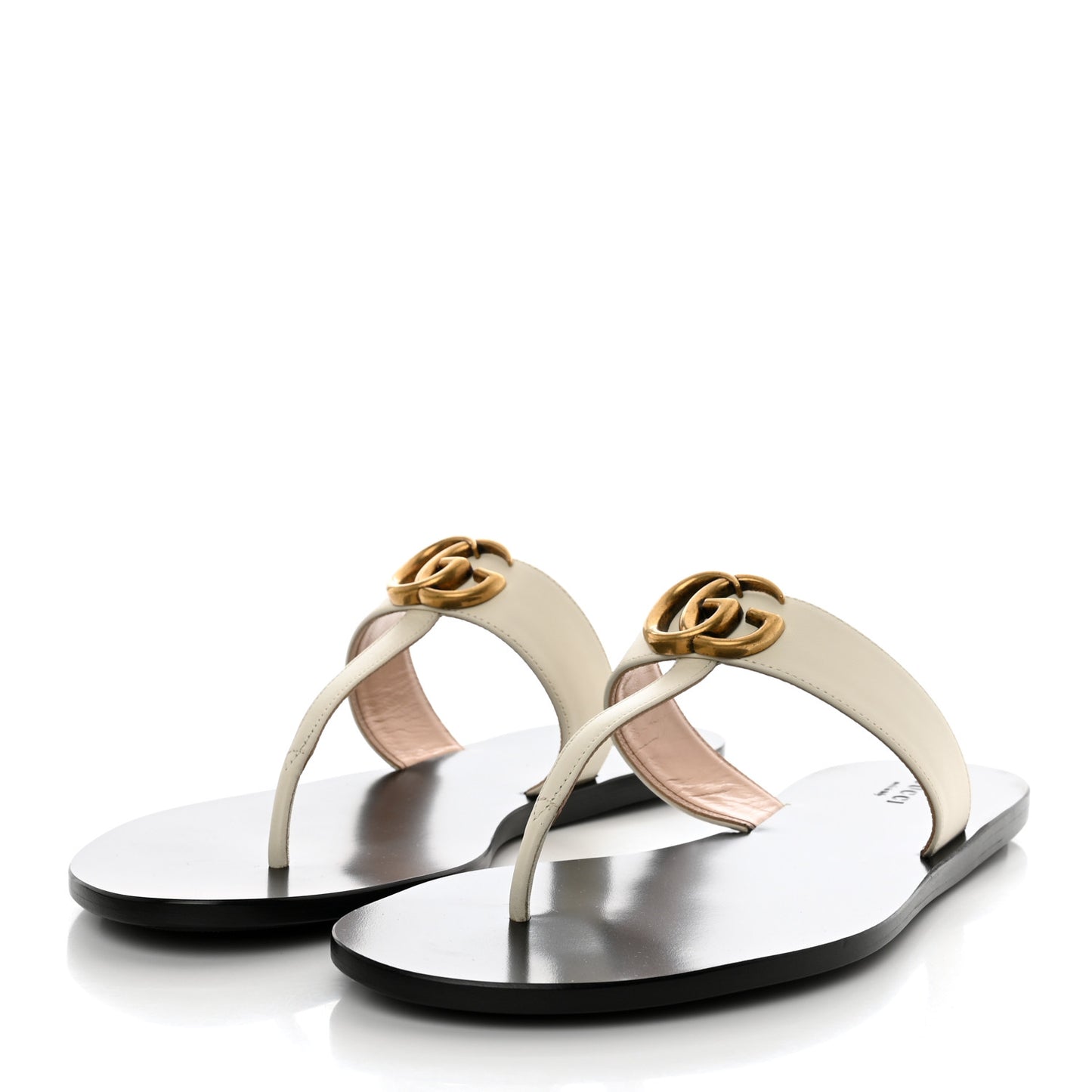 Calfskin GG Marmont Thong Sandals 41 Mystic White