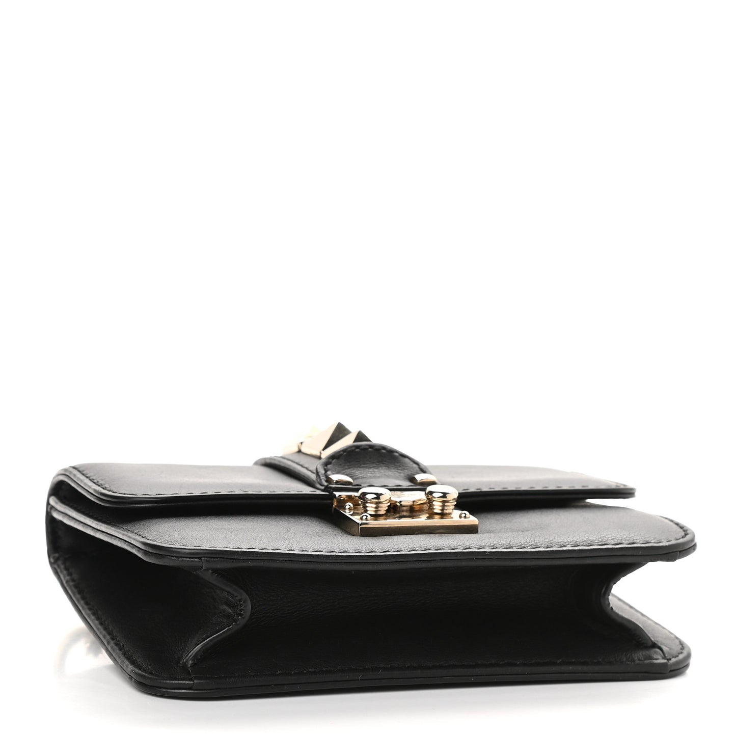Vitello Small Glam Lock Rockstud Flap Black