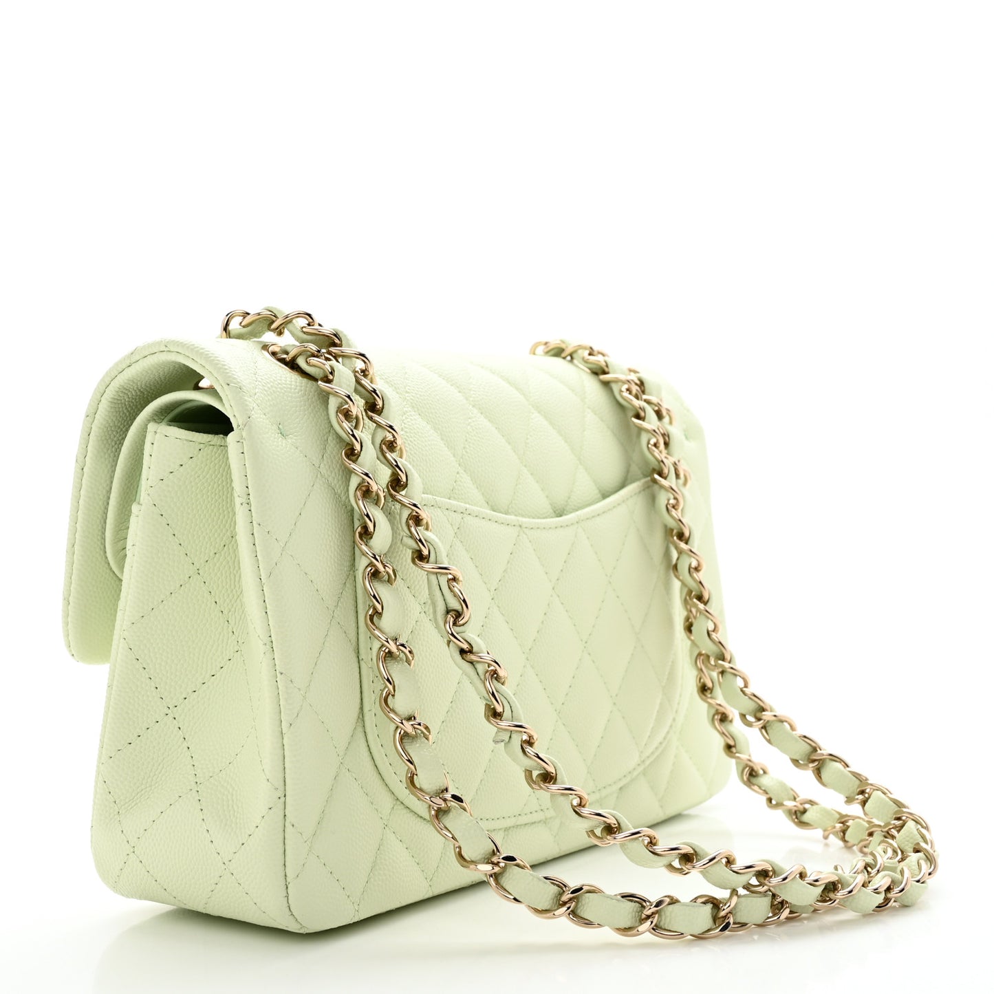 Caviar Quilted Small Double Flap Light Green