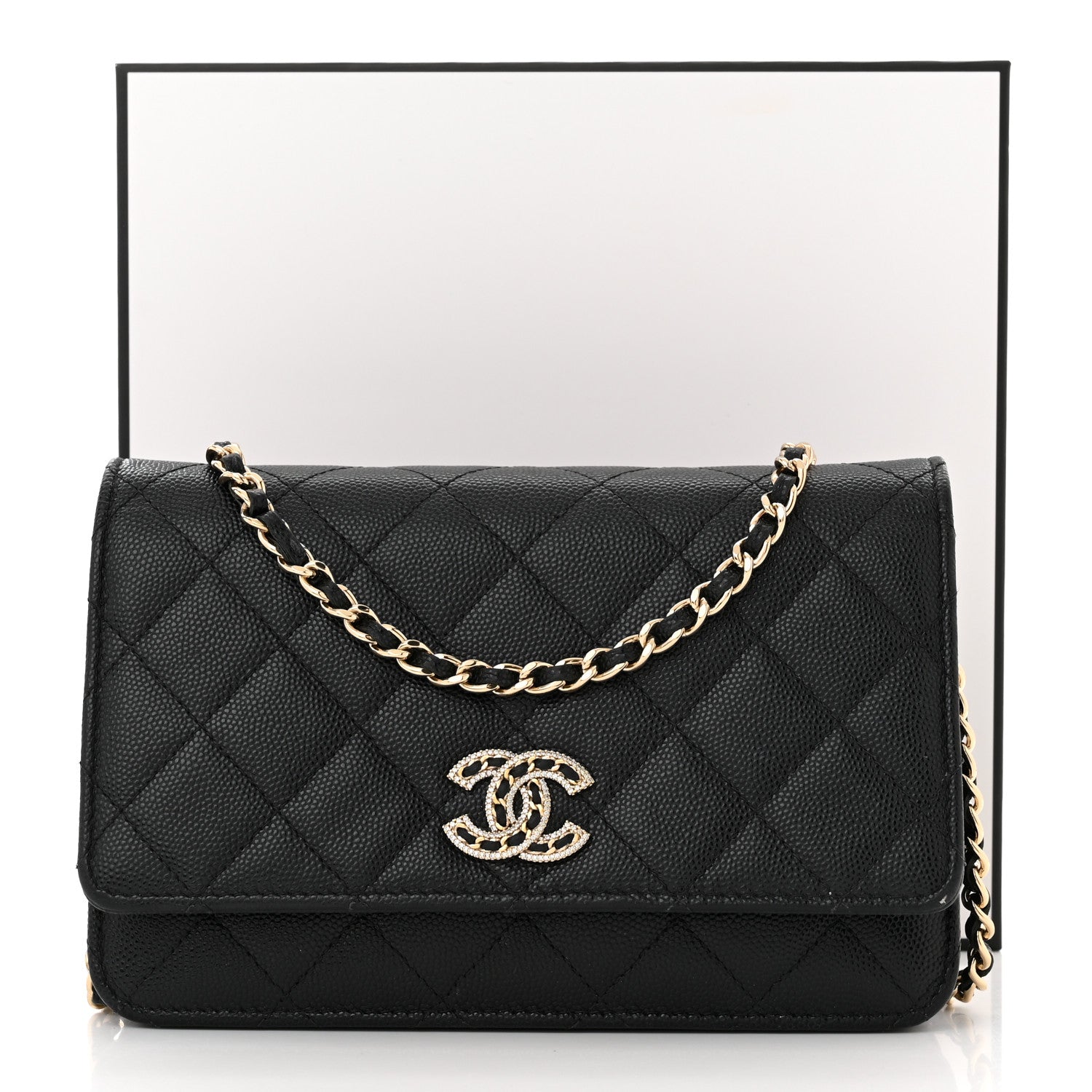 Chanel Caviar Quilted Crystal CC Wallet On Chain WOC Black 15 of 15