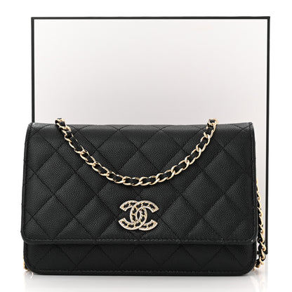Chanel Caviar Quilted Crystal CC Wallet On Chain WOC Black 15 of 15